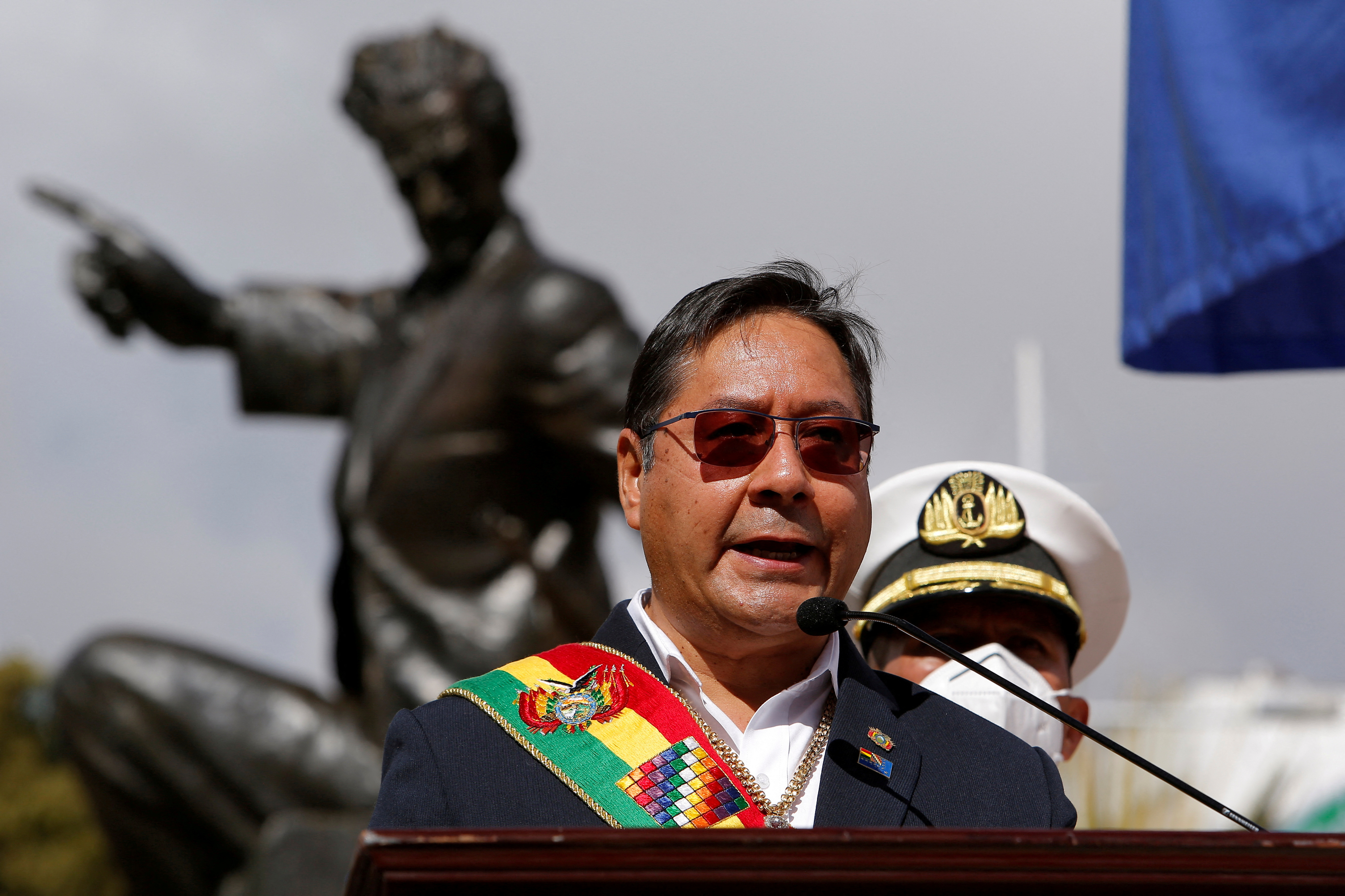 Bolivian President Arce attends a ceremony drawing attention to Bolivia's claim to sea access, in La Paz