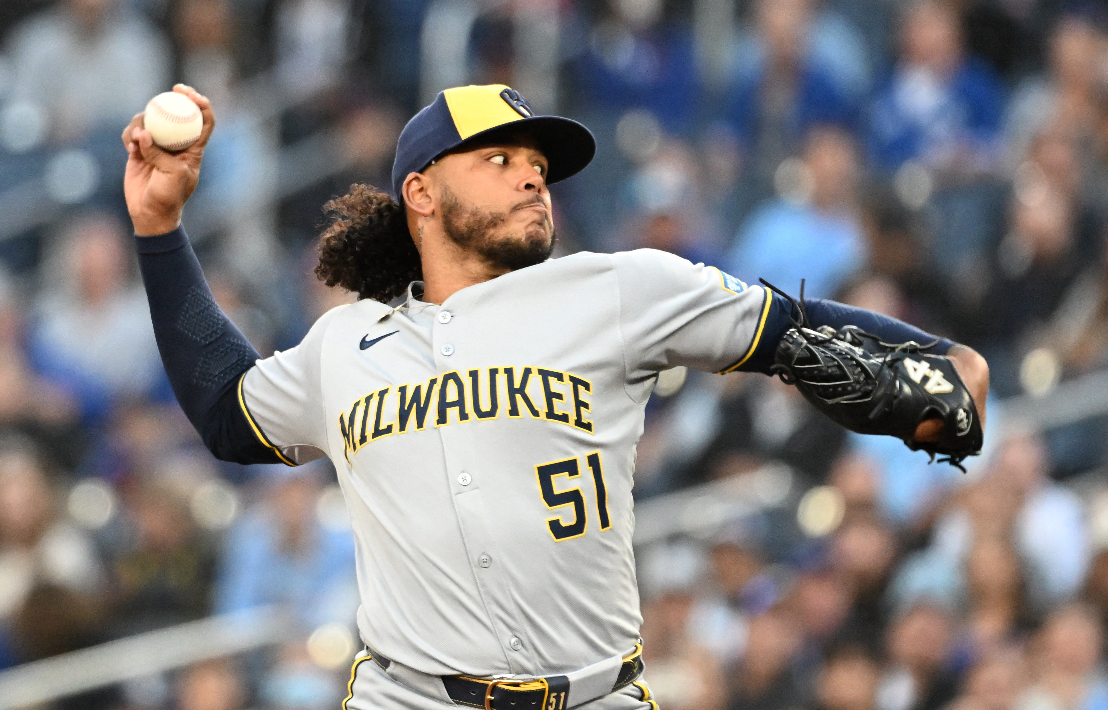 Freddy Peralta's 6 scoreless innings guide Brewers past Jays | Reuters, image size:3752x2405