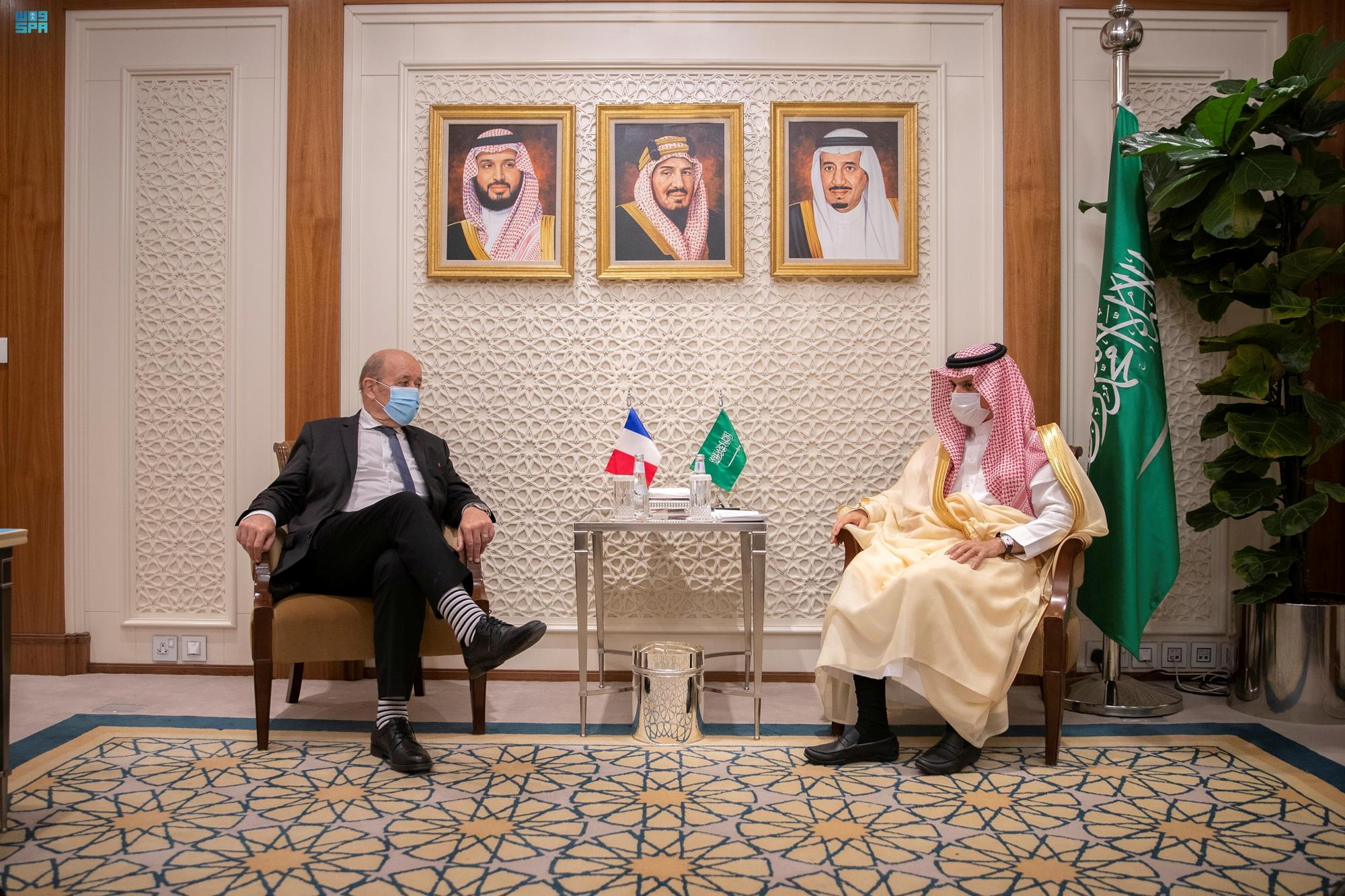 French Foreign Minister Jean-Yves Le Drian meets Saudi Foreign Minister Prince Faisal bin Farhan Al-Saud in Riyadh