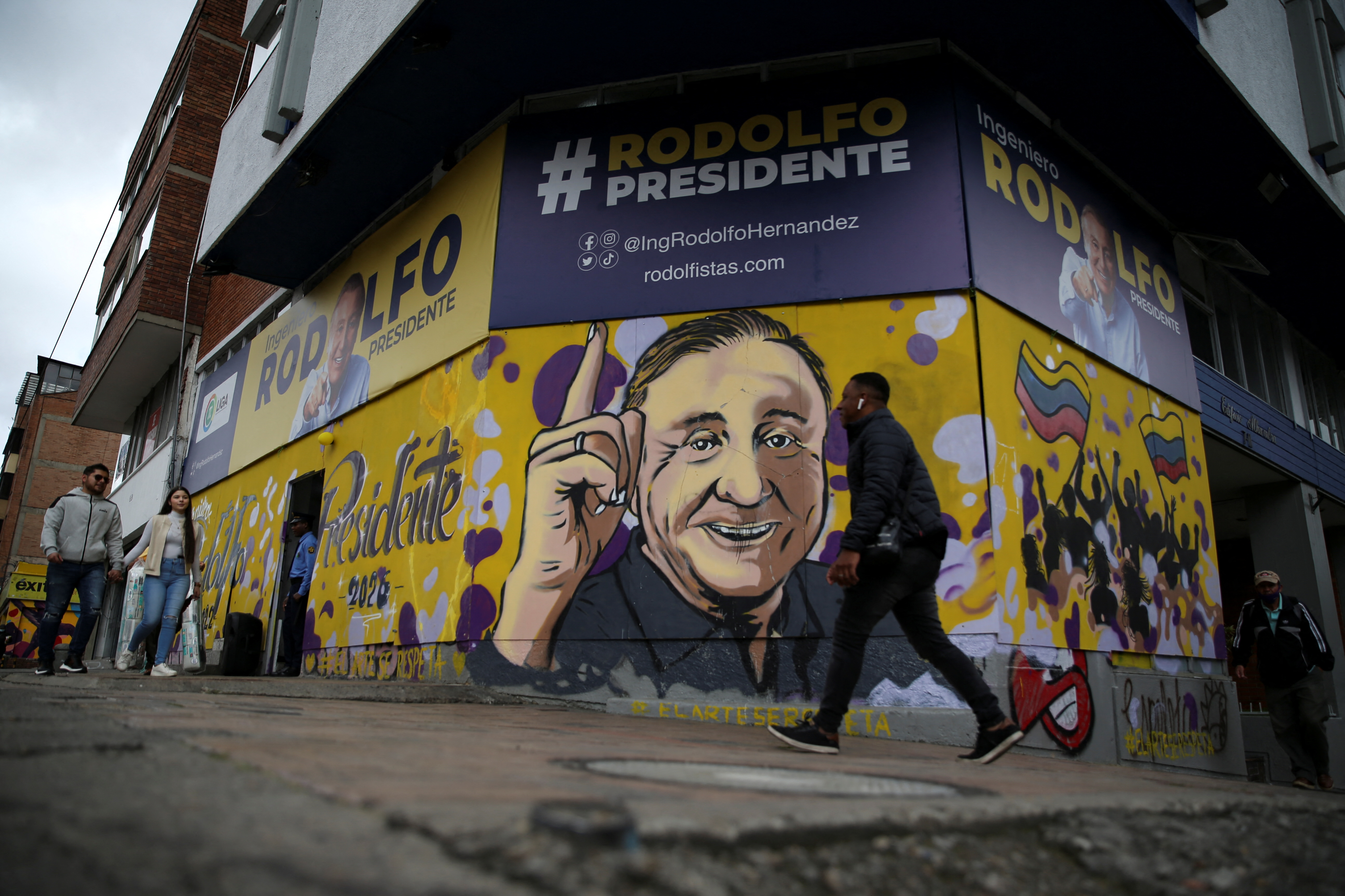A wall with the image of Colombian candidate Rodolfo Hernandez is pictured in Bogota