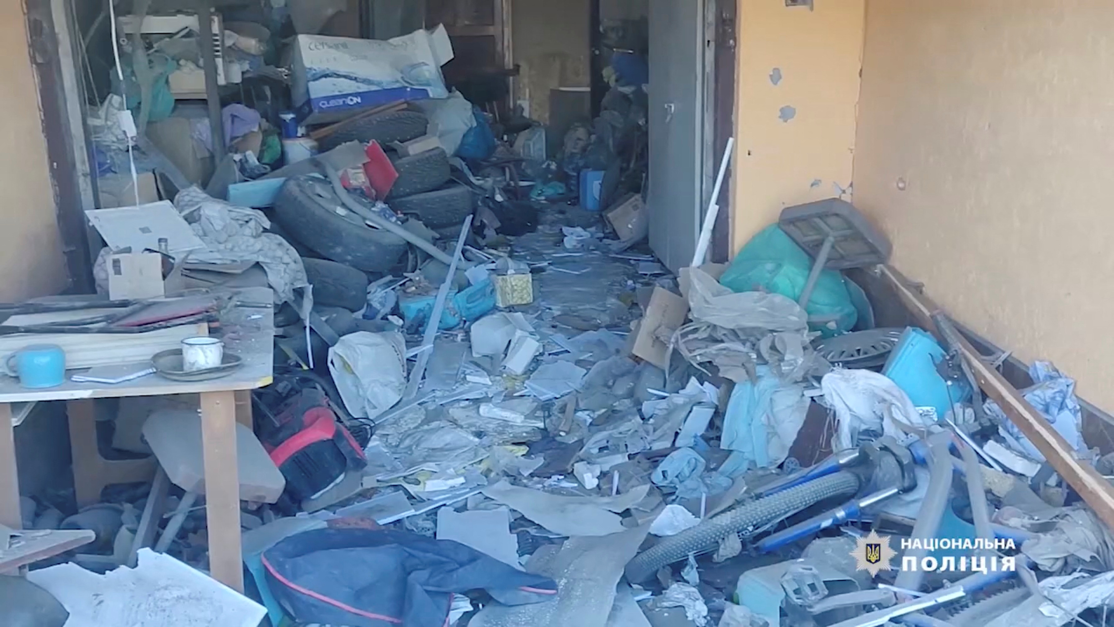 A view shows damage inside a building, as Russia's invasion of Ukraine continues, in Bakhmut