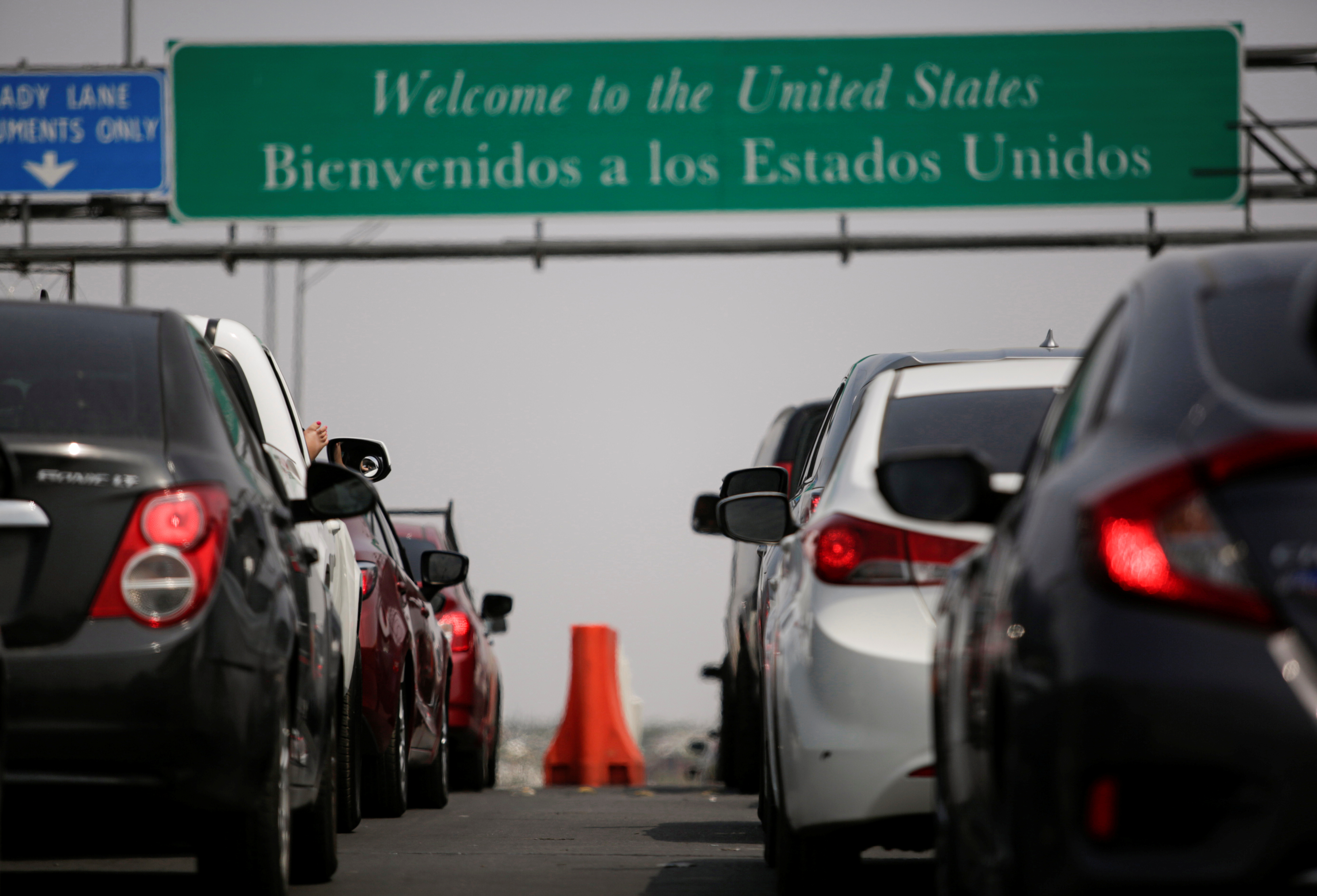 Cars stand in line at the Cordova International Bridge at the Mexico-U.S. border to enter into El Paso, Texas, in Ciudad Juarez