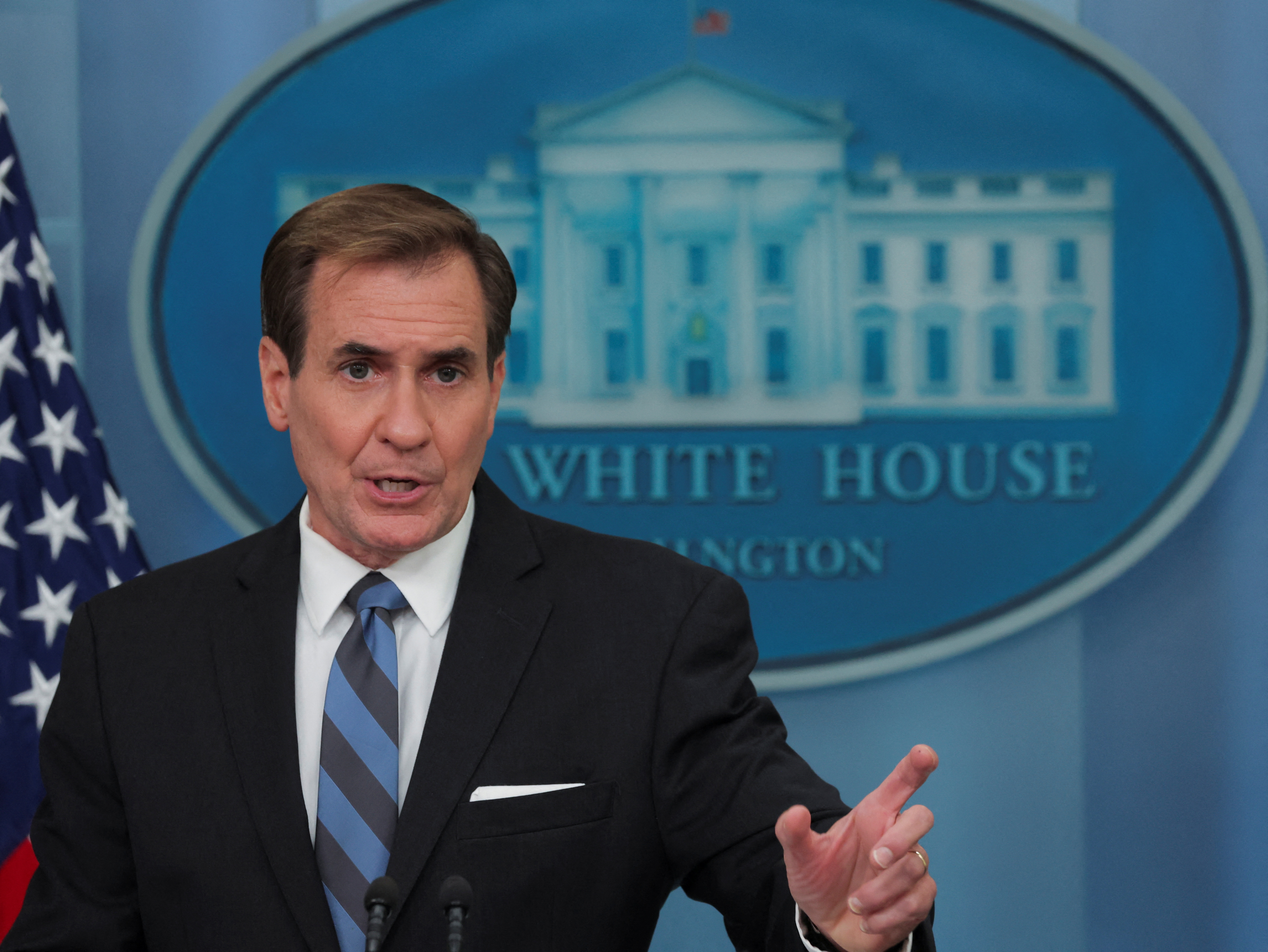 White House NSC communications coordinator John Kirby holds news briefing at White House in Washington