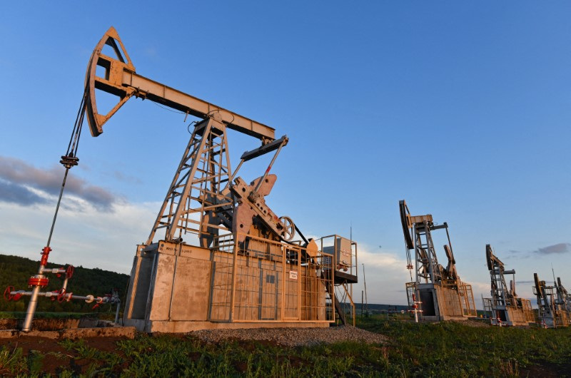 A view shows oil pump jacks outside Almetyevsk