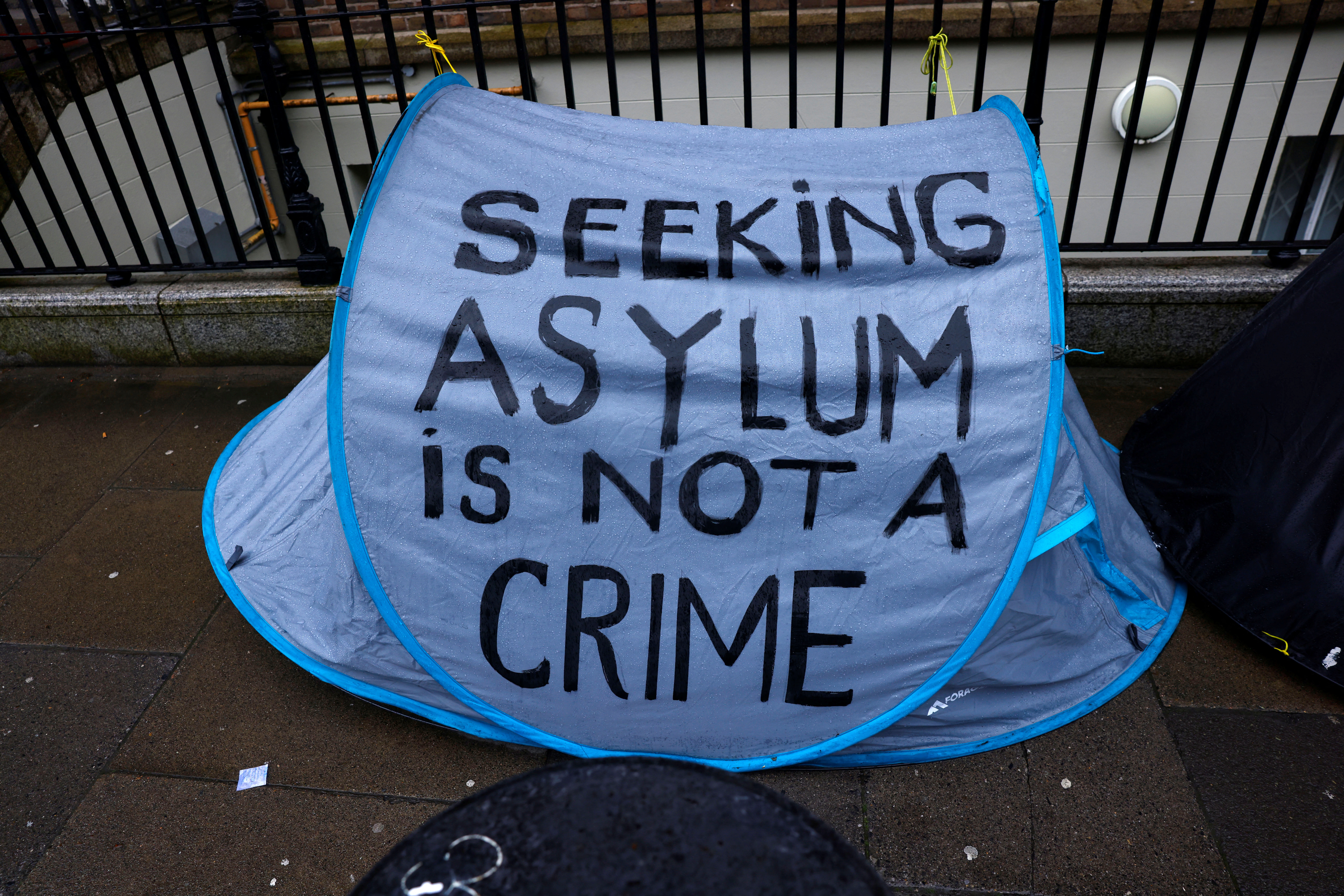 Asylum seekers camped outside the International Protection Office, in Dublin