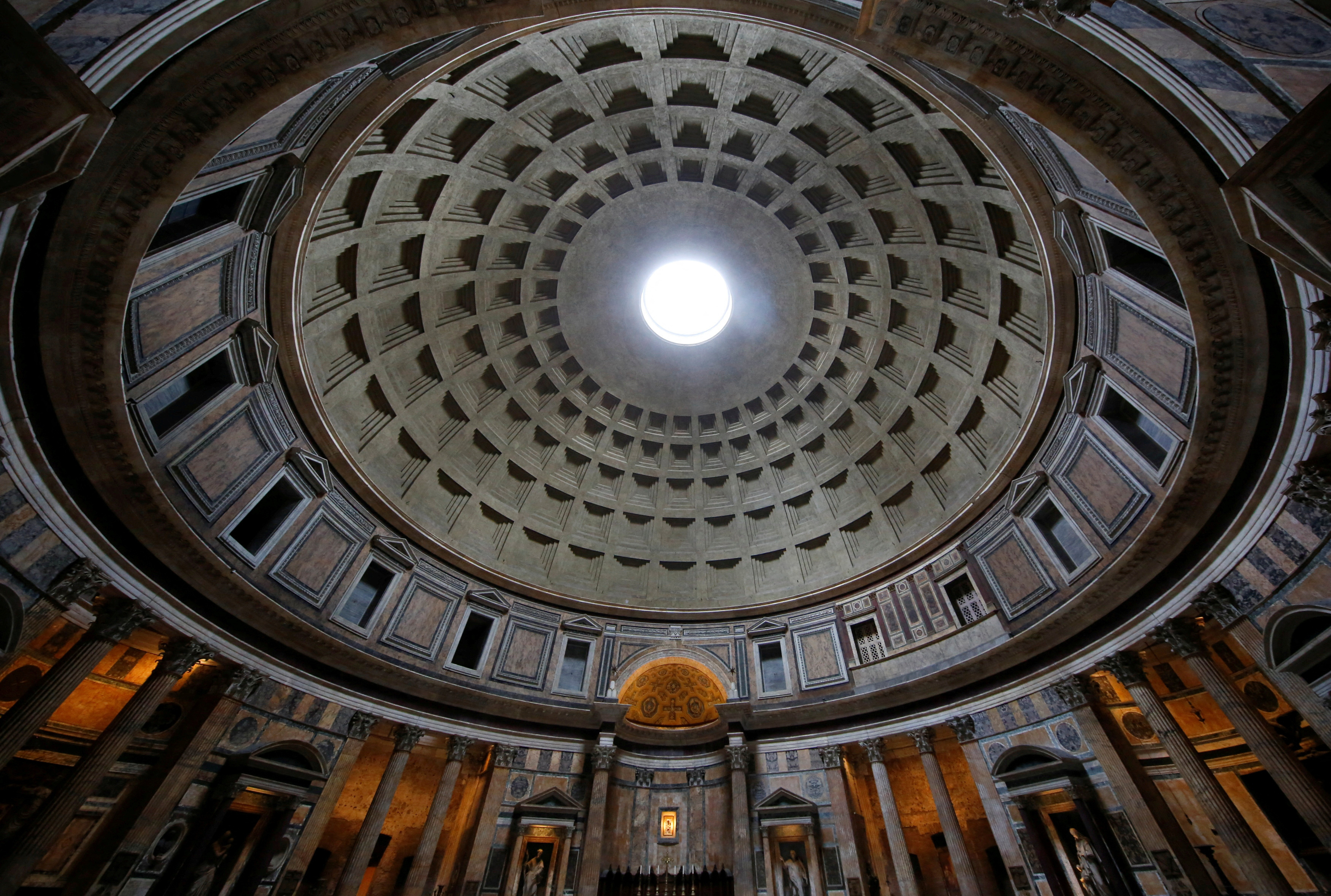 An interior view of the ancient Pantheon in downtown Rome