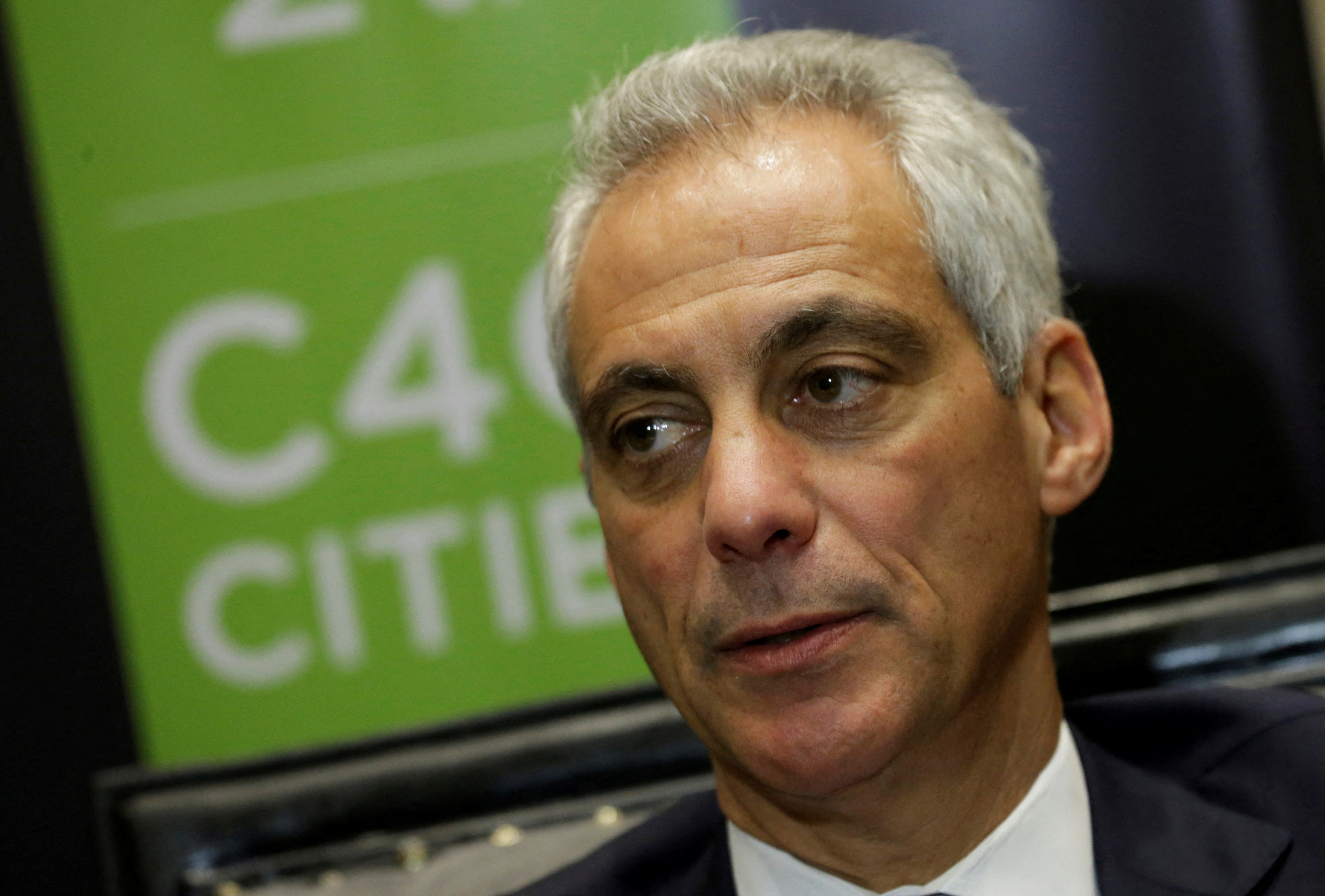 Rahm Emanuel speaks during an interview with Reuters