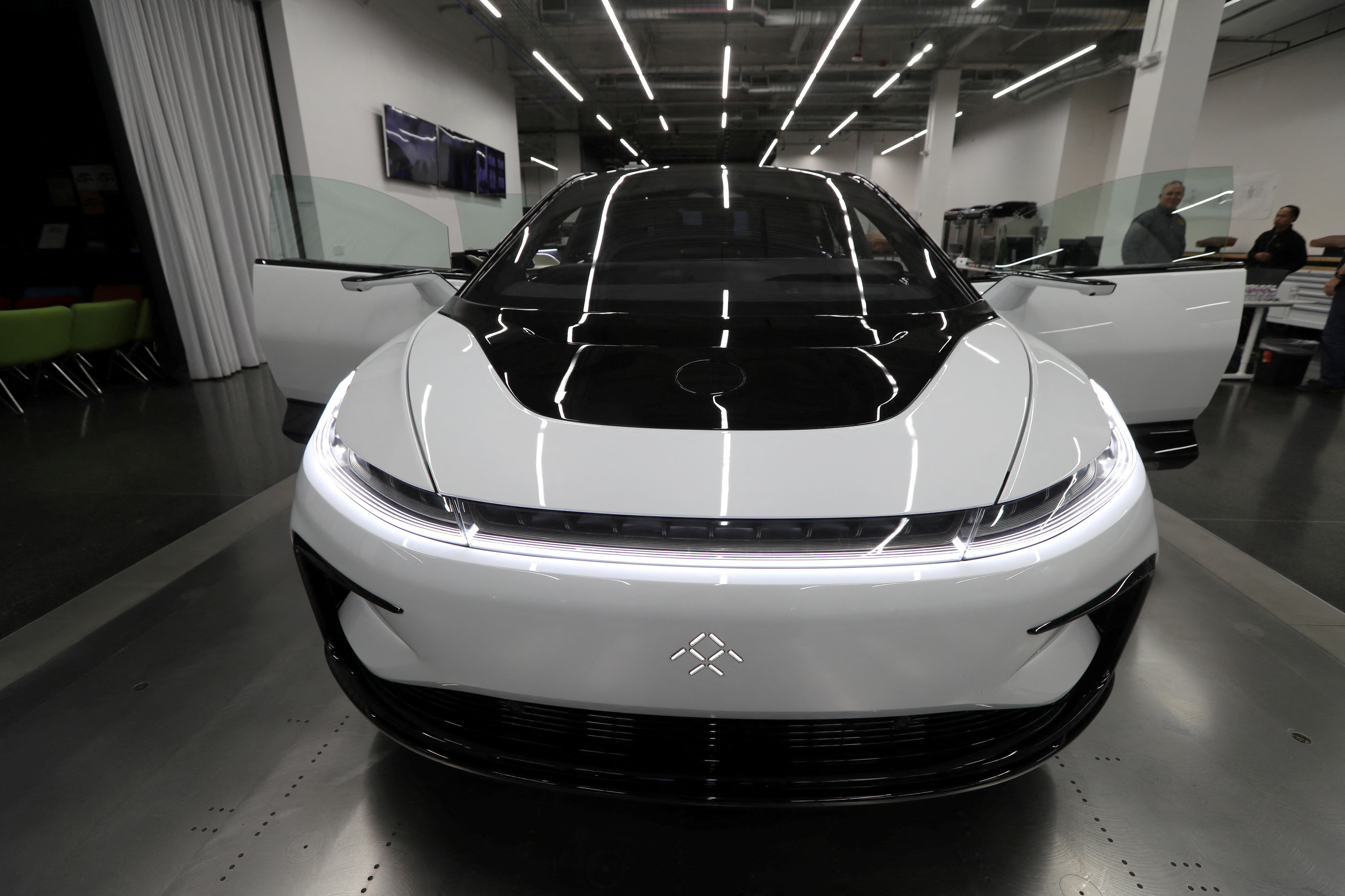 Faraday Future's luxury electric car FF91 is seen at the company's headquarters in Gardena