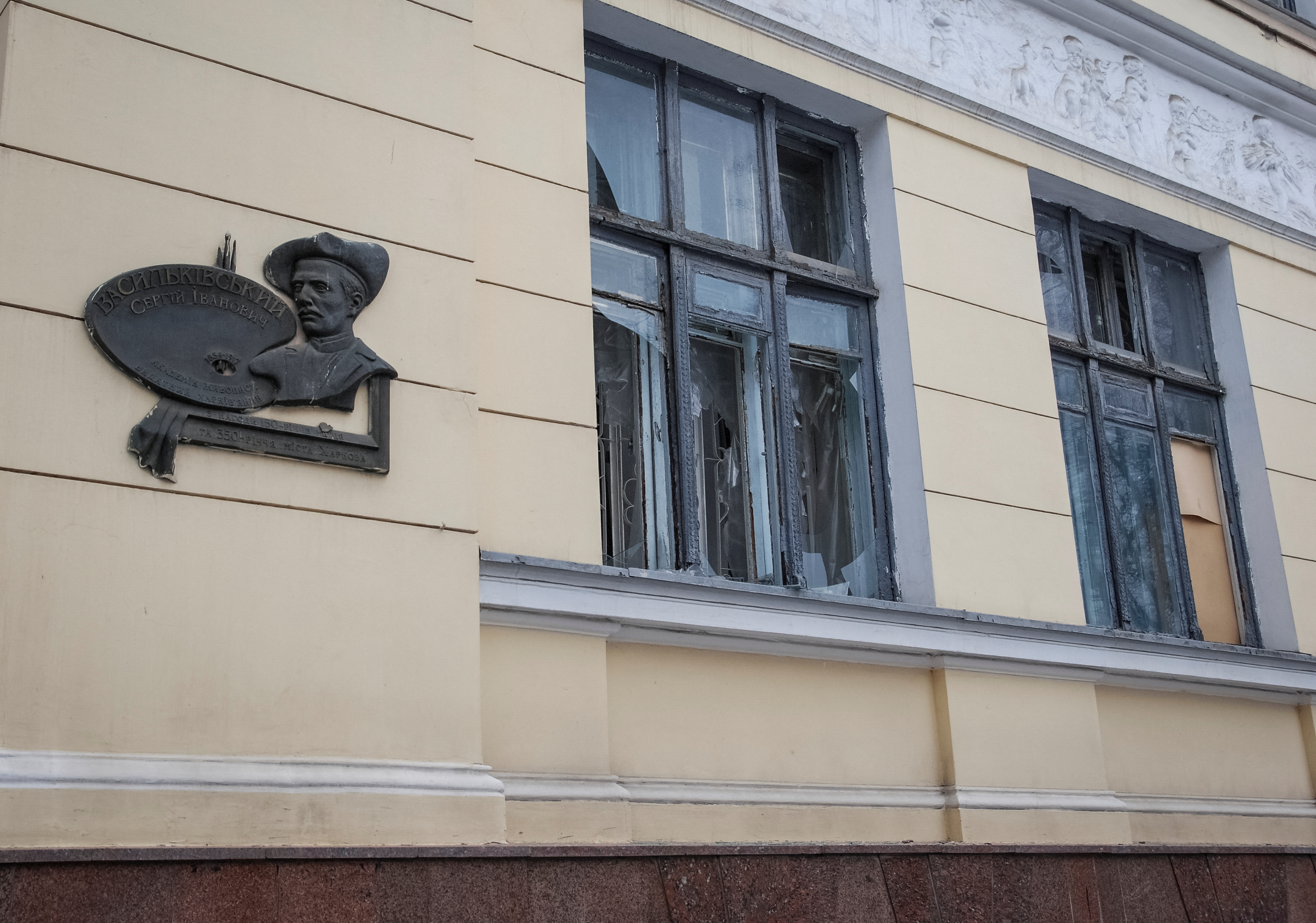 Building of the Fine Art Museum damaged by shelling in Kharkiv