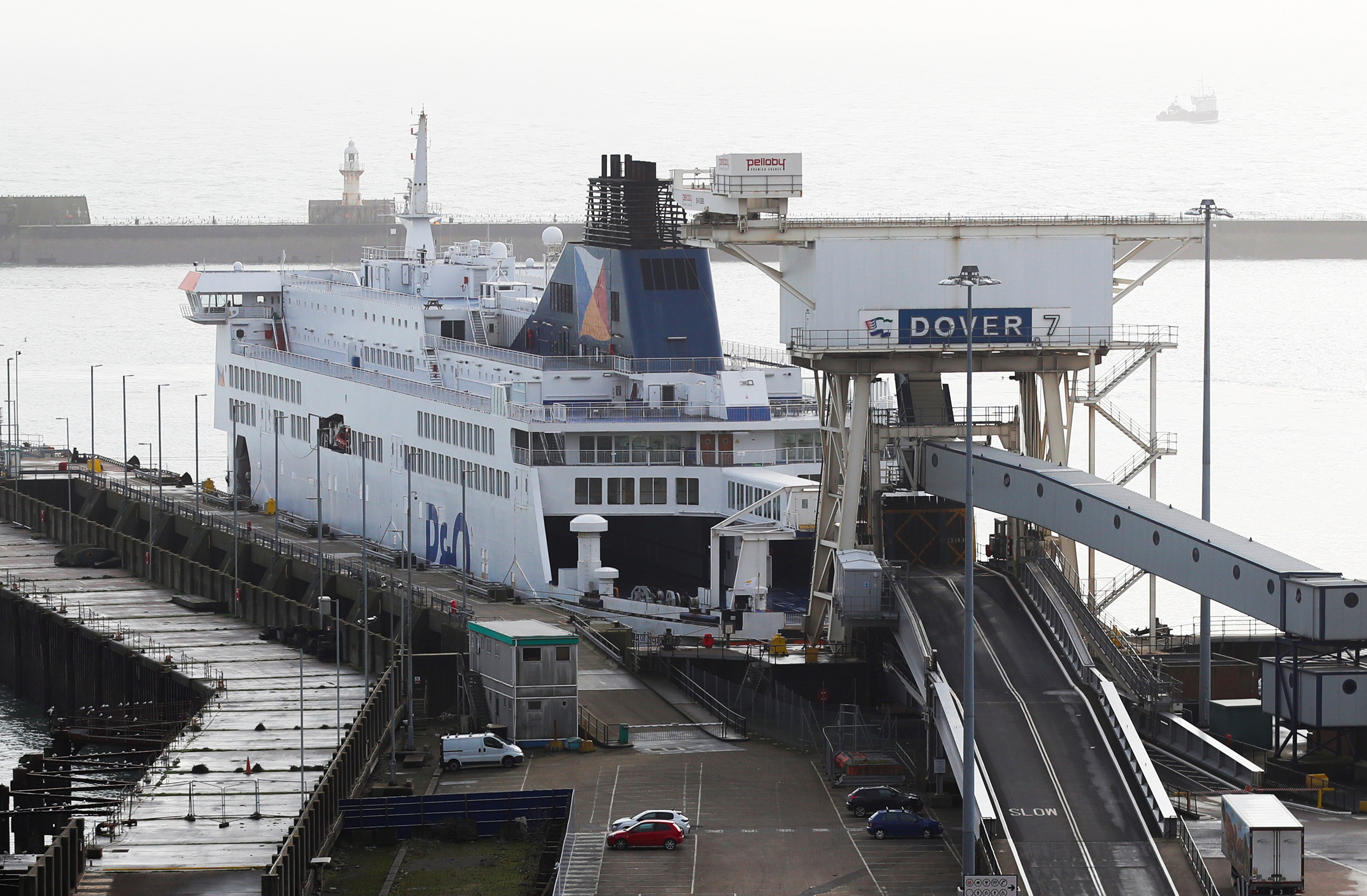 Ferry of the trans-Channel ferry company P&O docks at the Port of Dover