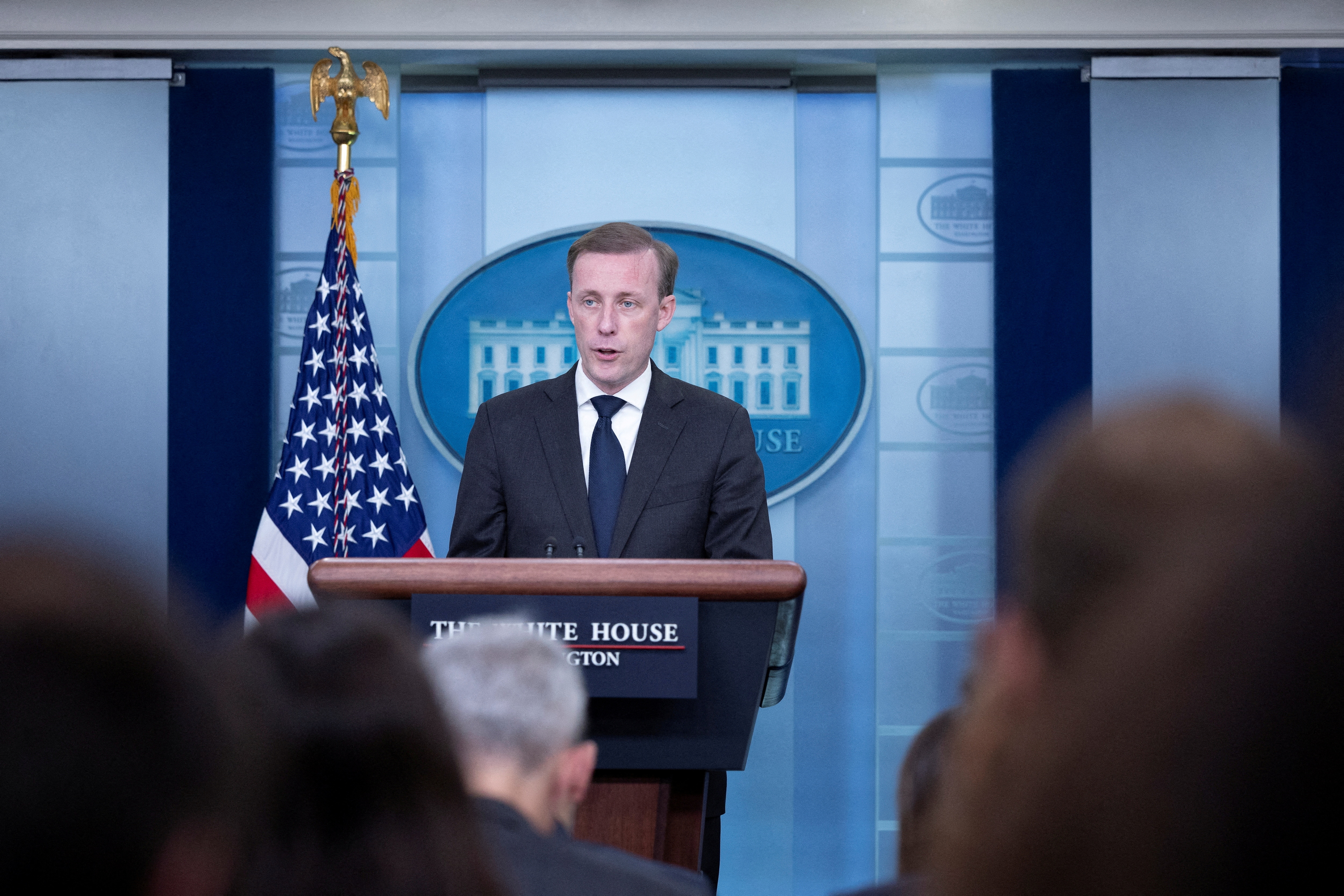 White House National Security Advisor Jake Sullivan speaks during a daily press briefing at the White House