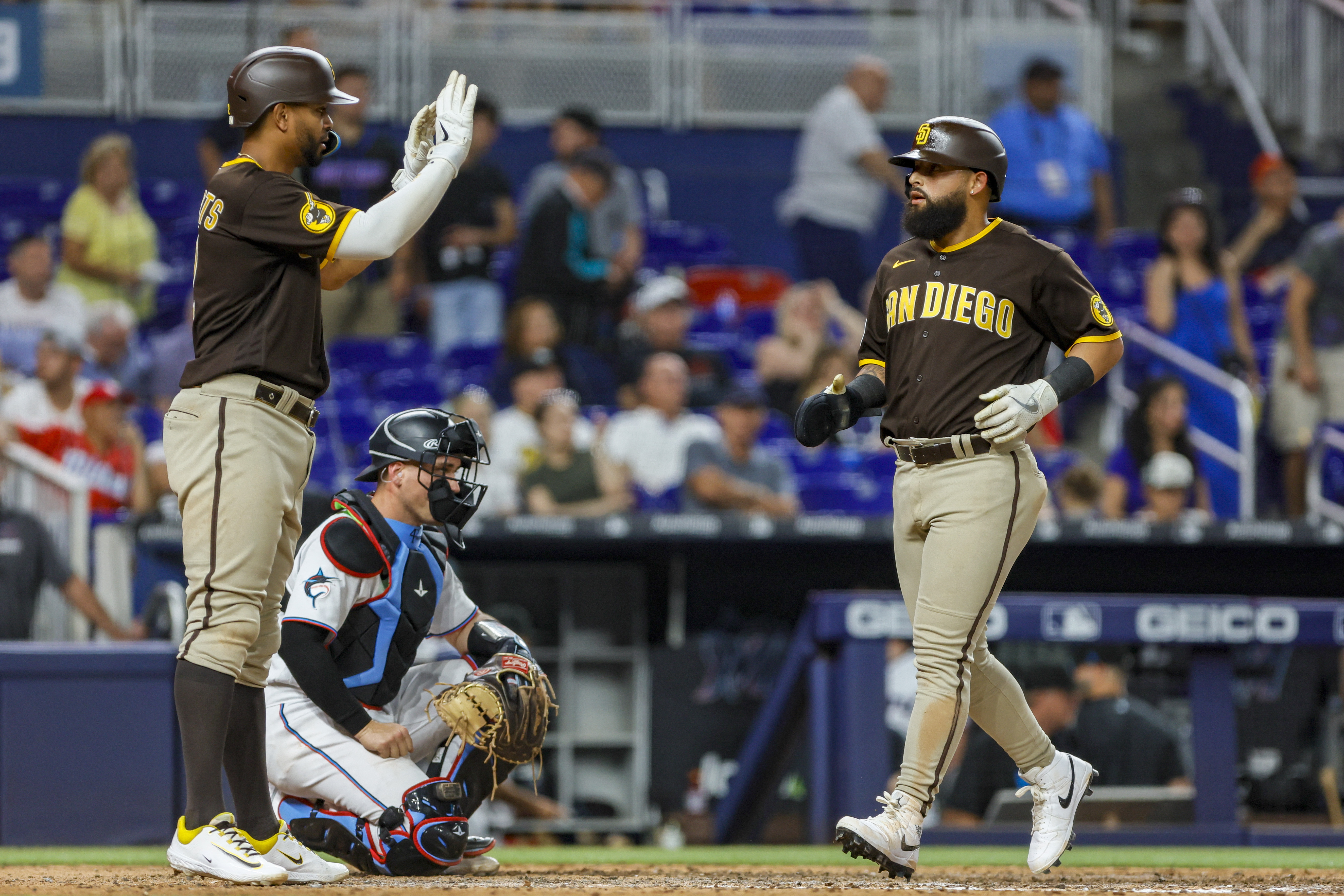 Xander Bogaerts of the San Diego Padres at bat against the Miami