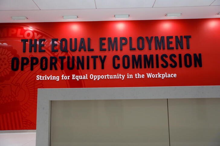 Signage is seen at the The United States Equal Employment Opportunity Commission (EEOC) headquarters in Washington, D.C.