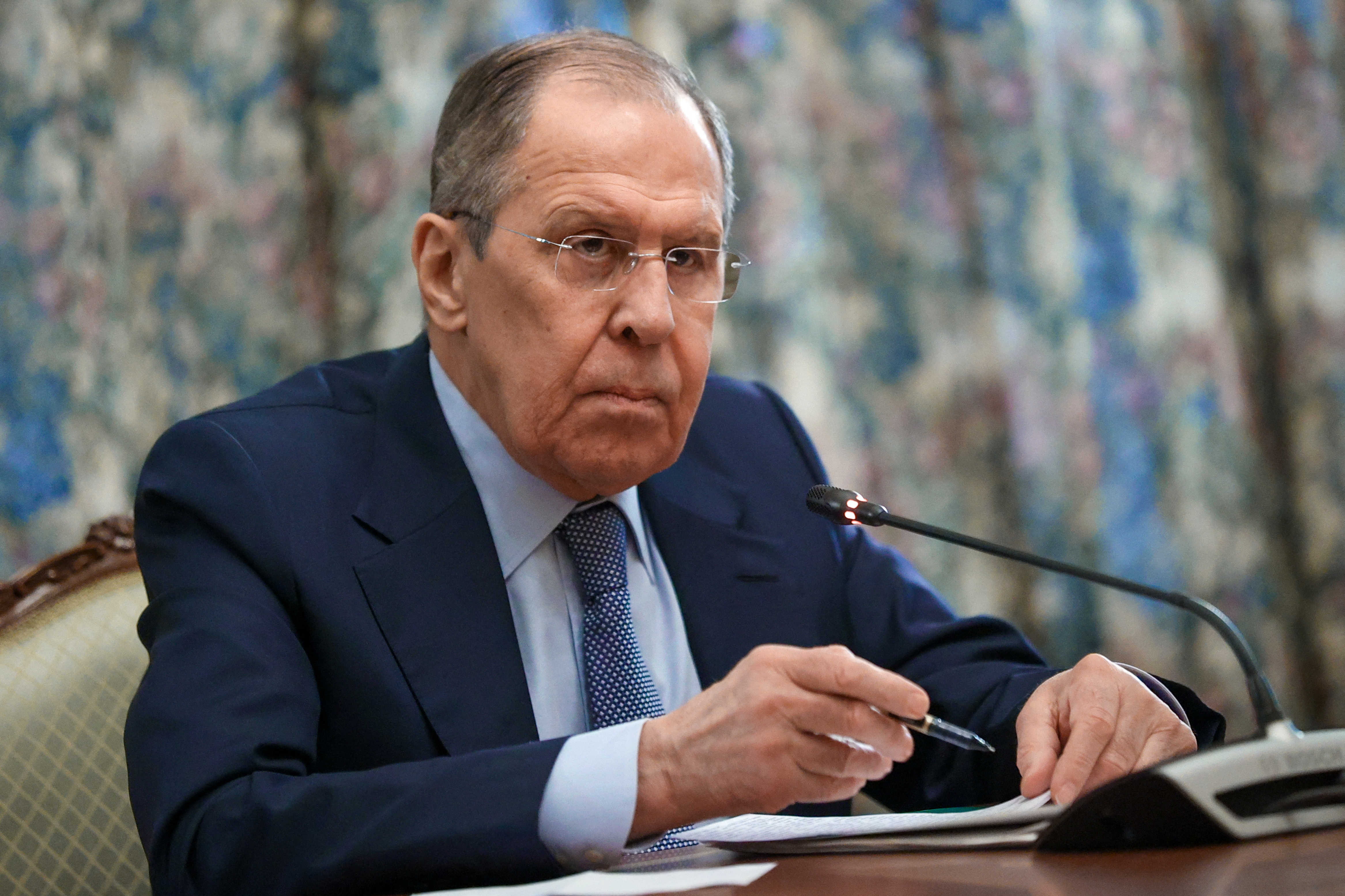 Russia's Foreign Minister Sergei Lavrov attends a meeting with representatives of the self-proclaimed Donetsk and Lugansk republics in Moscow