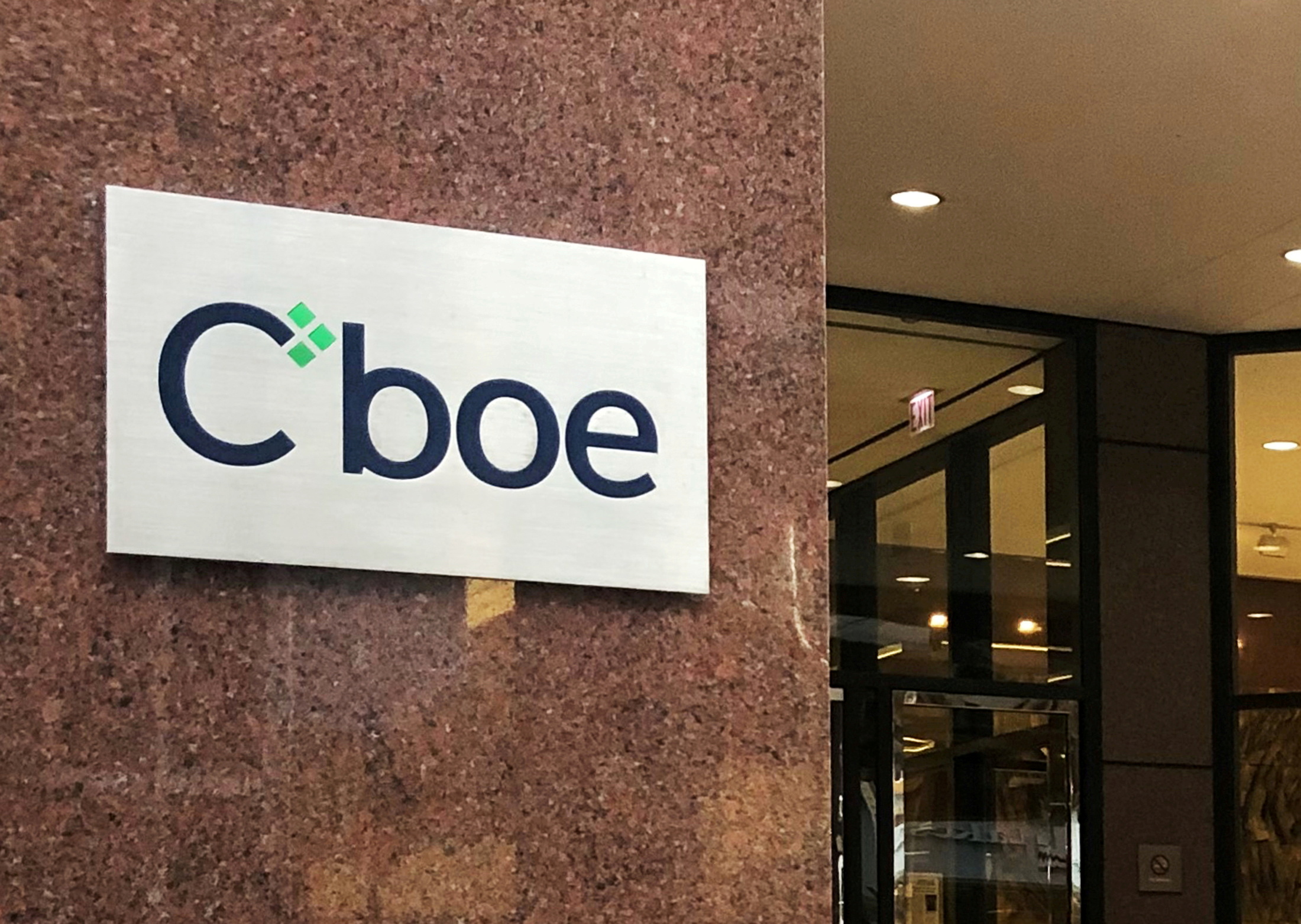 Chicago Board Options Exchange (CBOE) Global Markets sign hangs at its headquarters building in Chicago, Illinois, U.S., September 19, 2018. REUTERS/Michael Hirtzer