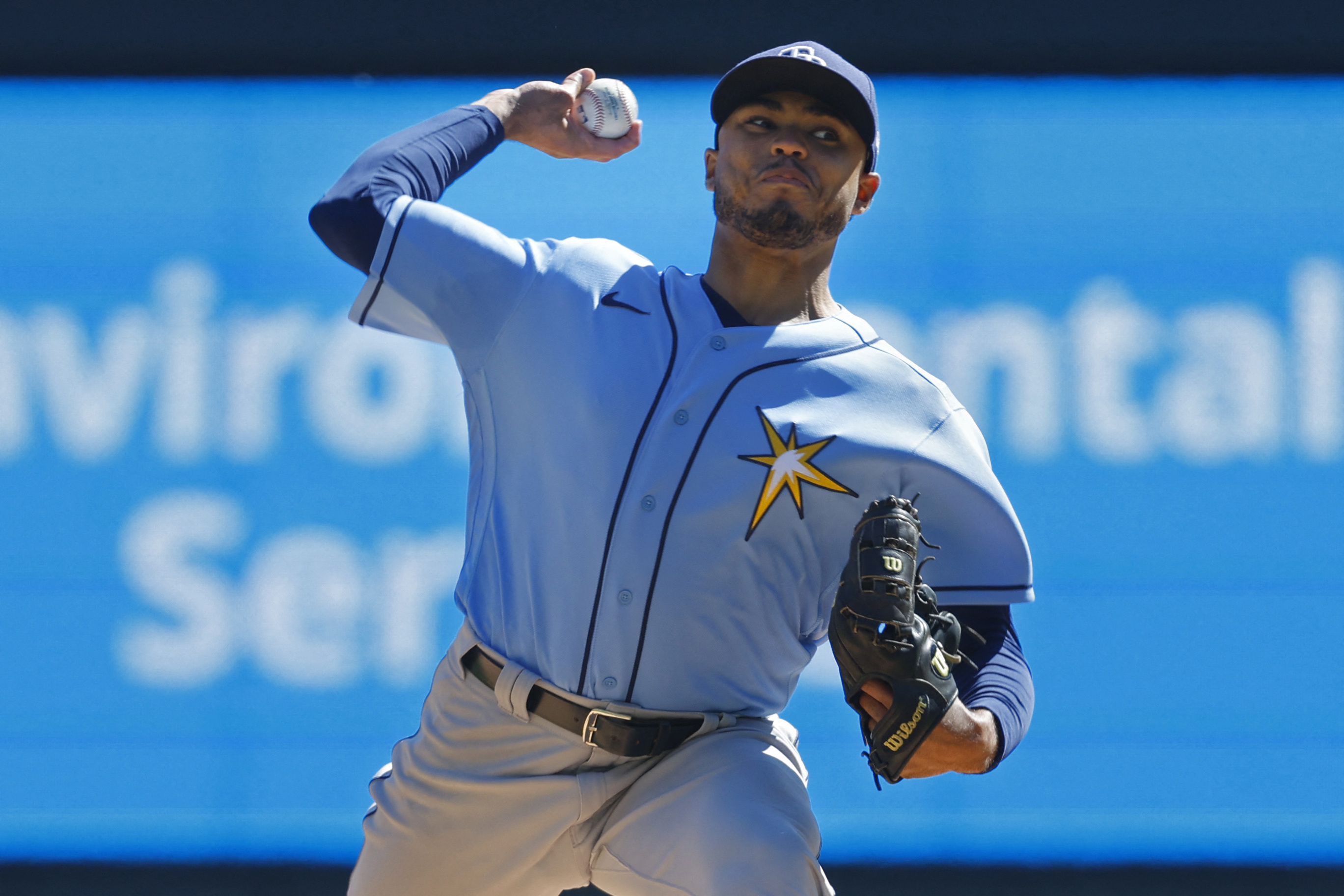 Tampa Bay Rays third baseman Yandy Diaz cannot catch a ball hit by Boston  Red Sox's Christian Vazquez in the ninth inning of Game 2 of a baseball  American League Division Series