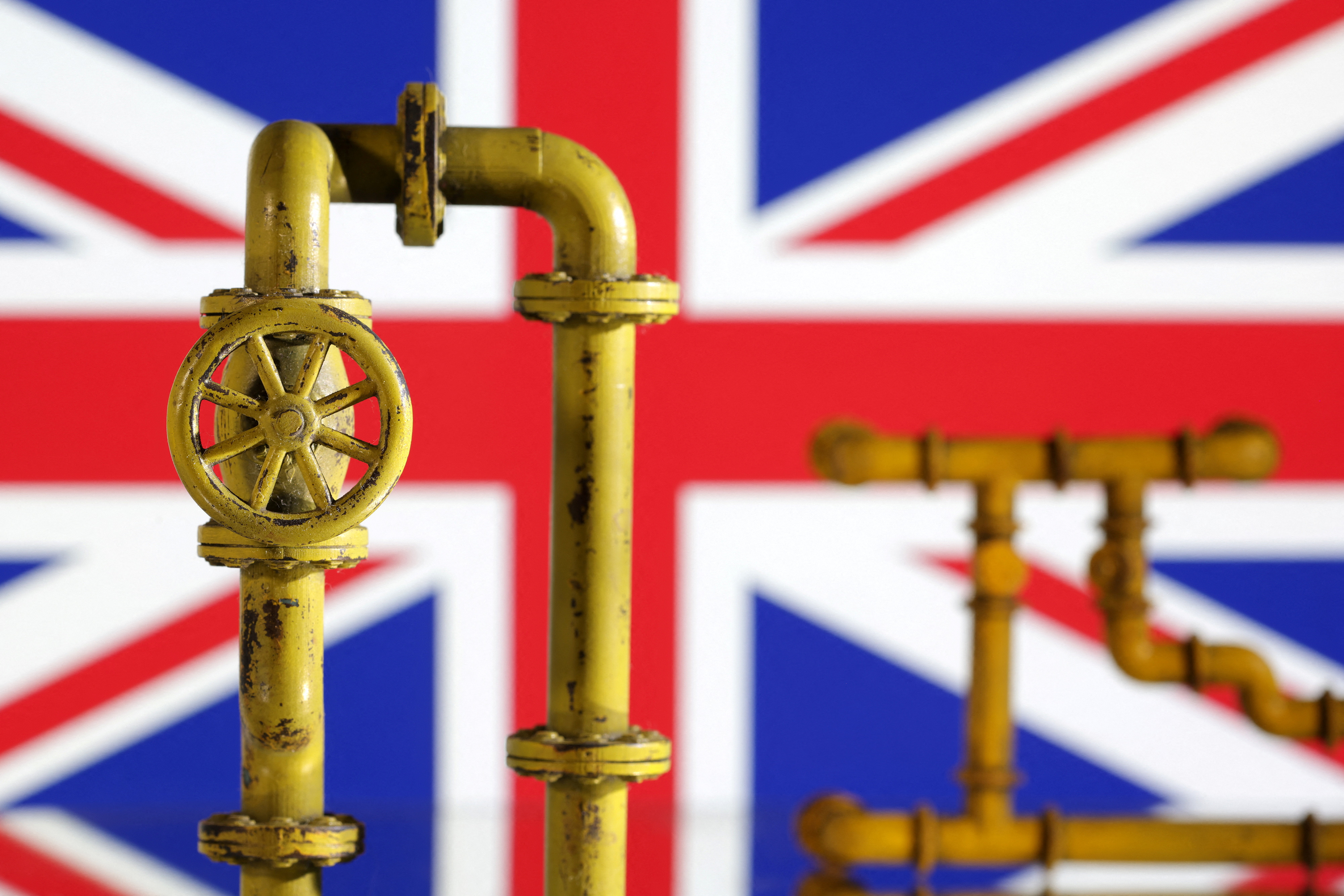 Illustration shows natural gas pipeline and UK flag