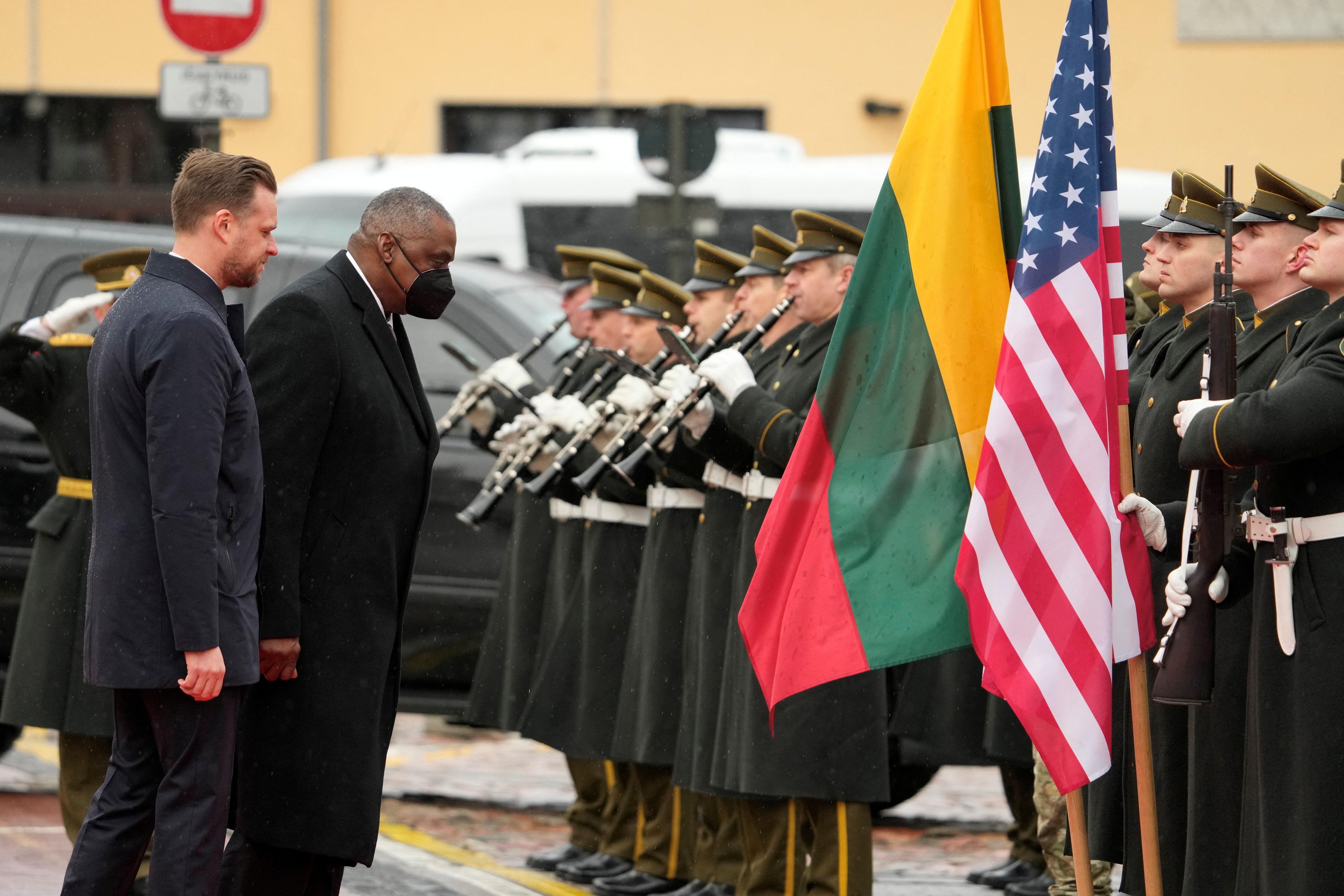 U.S. Defence Secretary Lloyd Austin attends a welcome ceremony in Vilnius