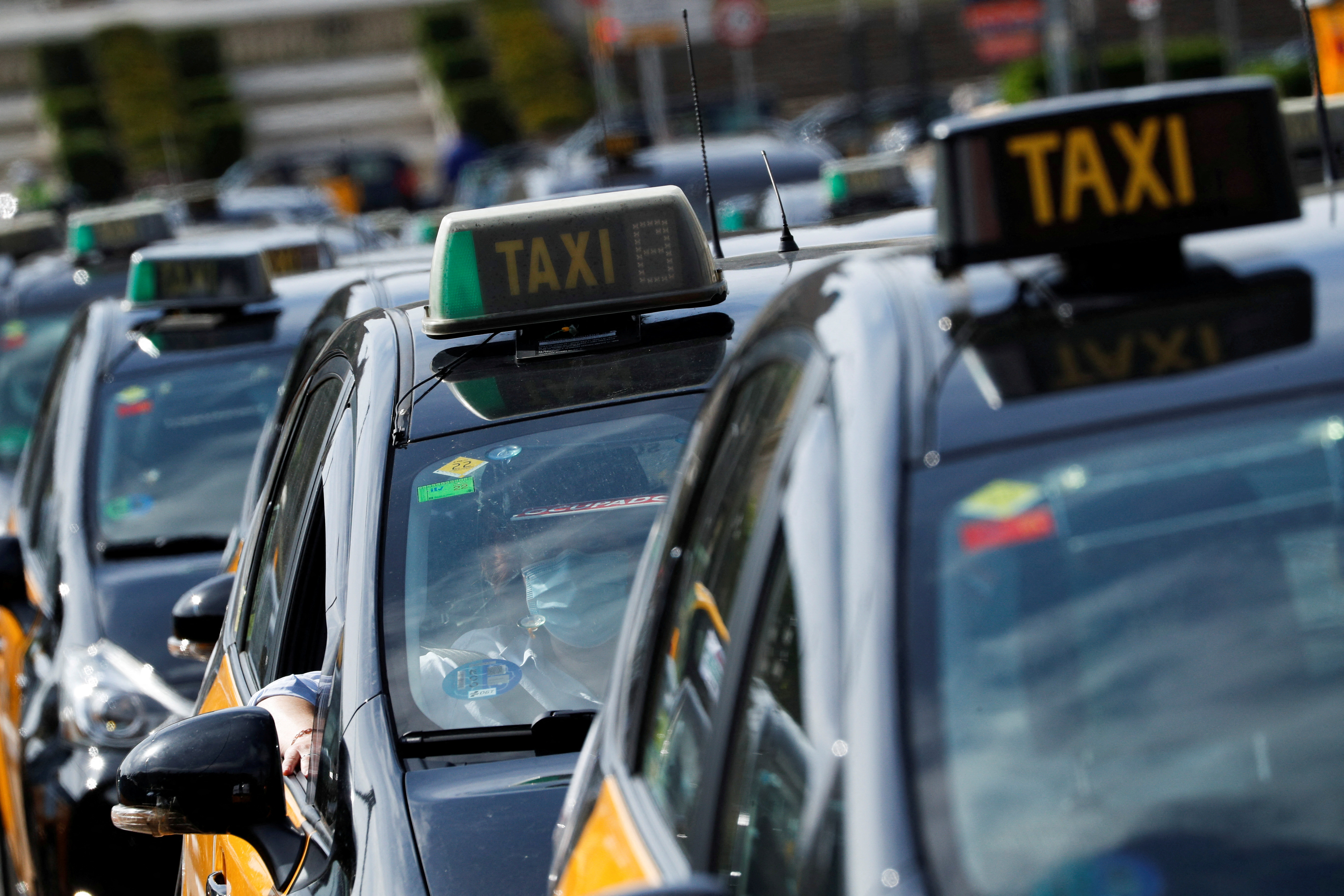 Taxi drivers protest against the regulation of VTC cars in Barcelona