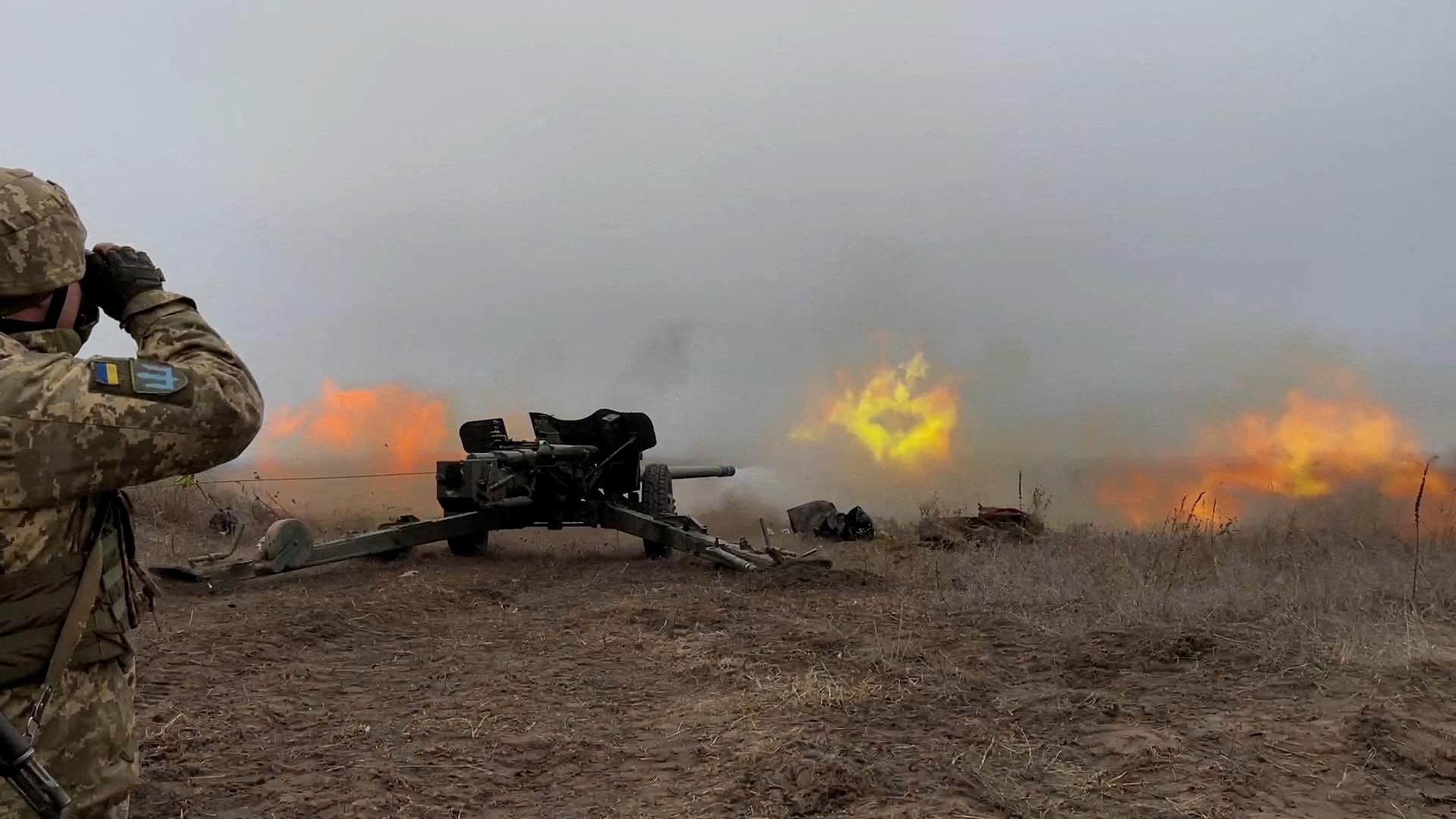 Ukrainian army holds artillery drills at a shooting range in eastern Ukraine