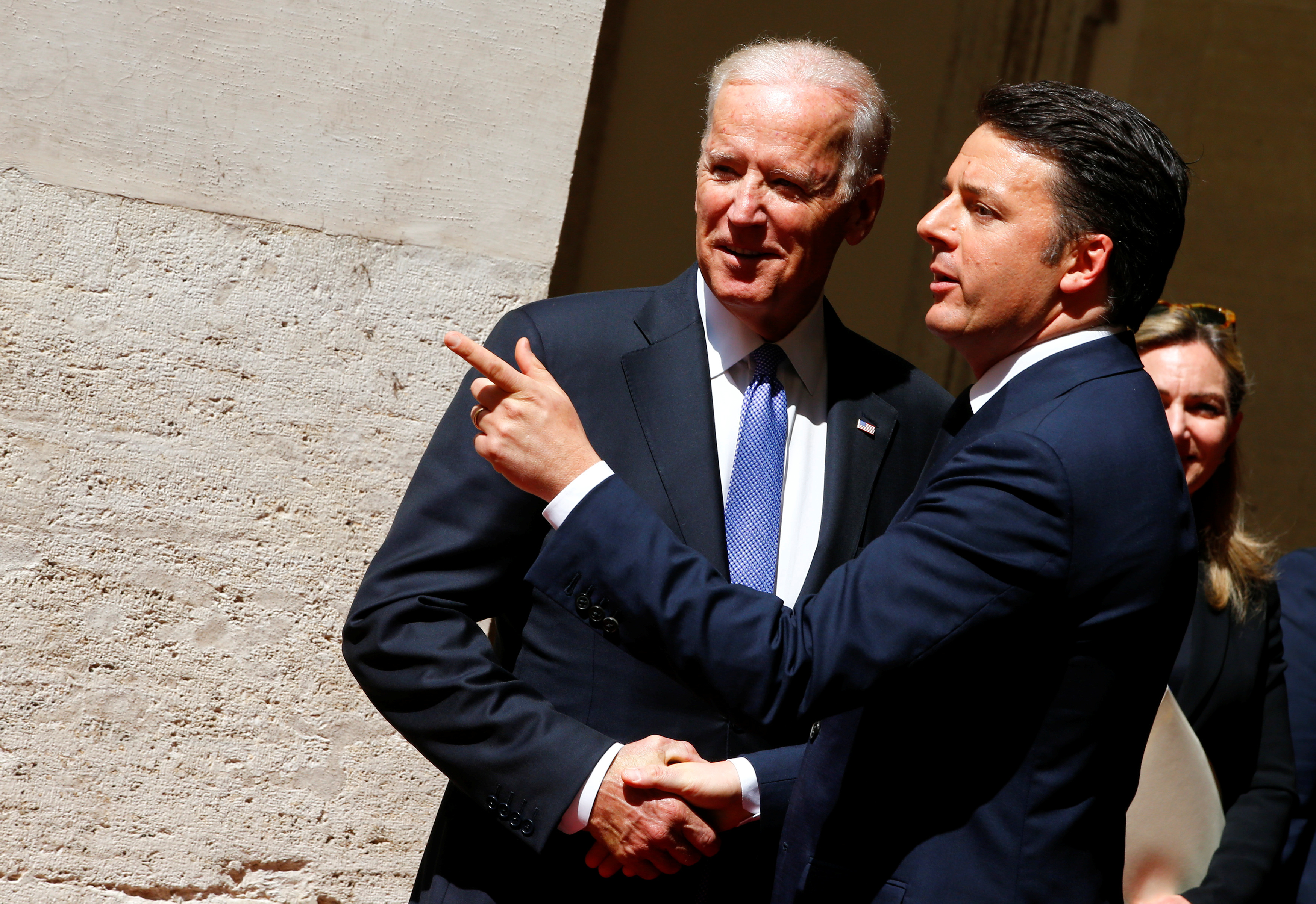 U.S. Vice President Biden talks with Italy Prime Minister Renzi during a meeting at Chigi Palace in Rome