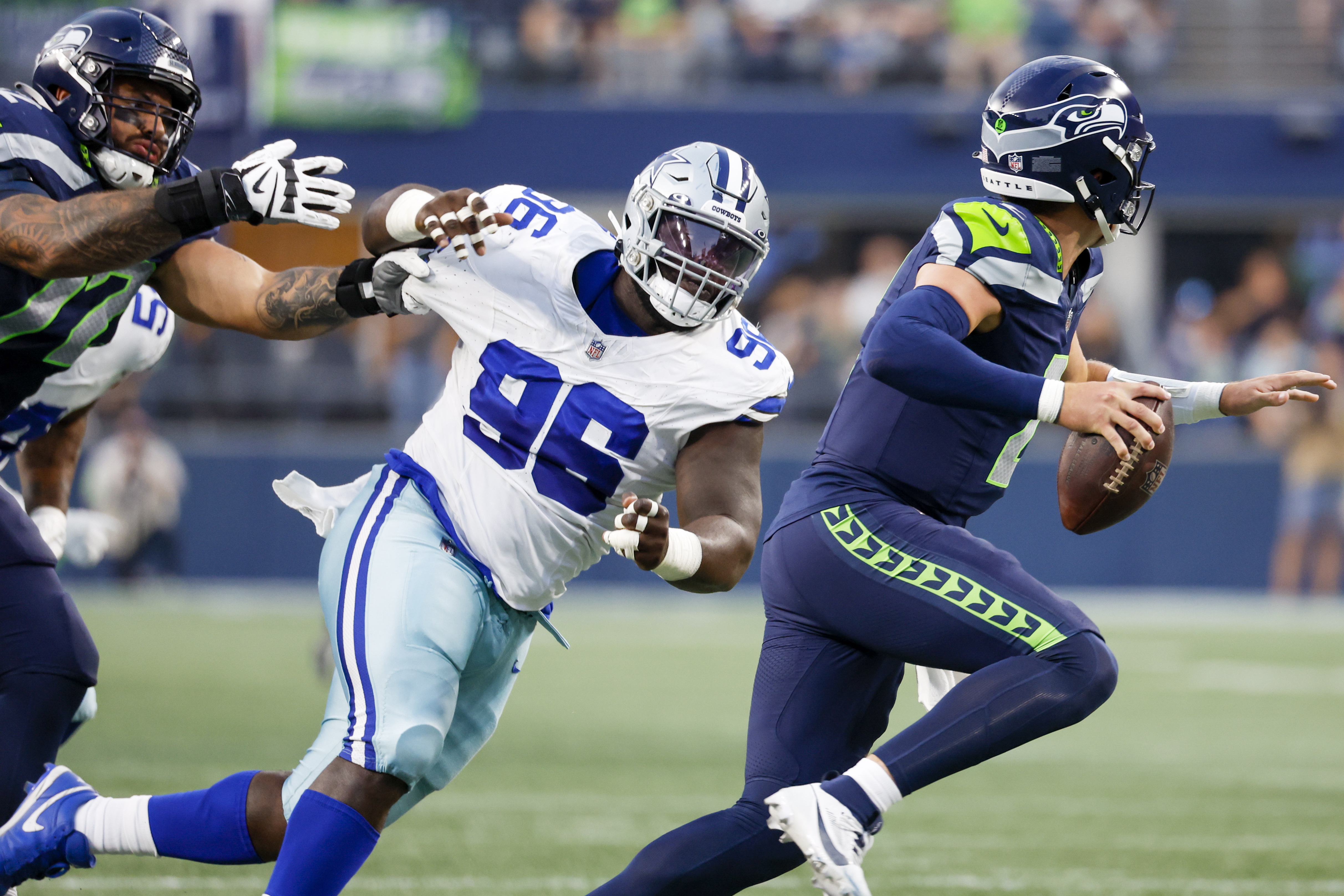 Dallas Cowboys quarterback Dak Prescott smiles on the sideline during a  preseason NFL football game against the Seattle Seahawks, Saturday, Aug.  19, 2023, in Seattle. (AP Photo/Lindsey Wasson Stock Photo - Alamy