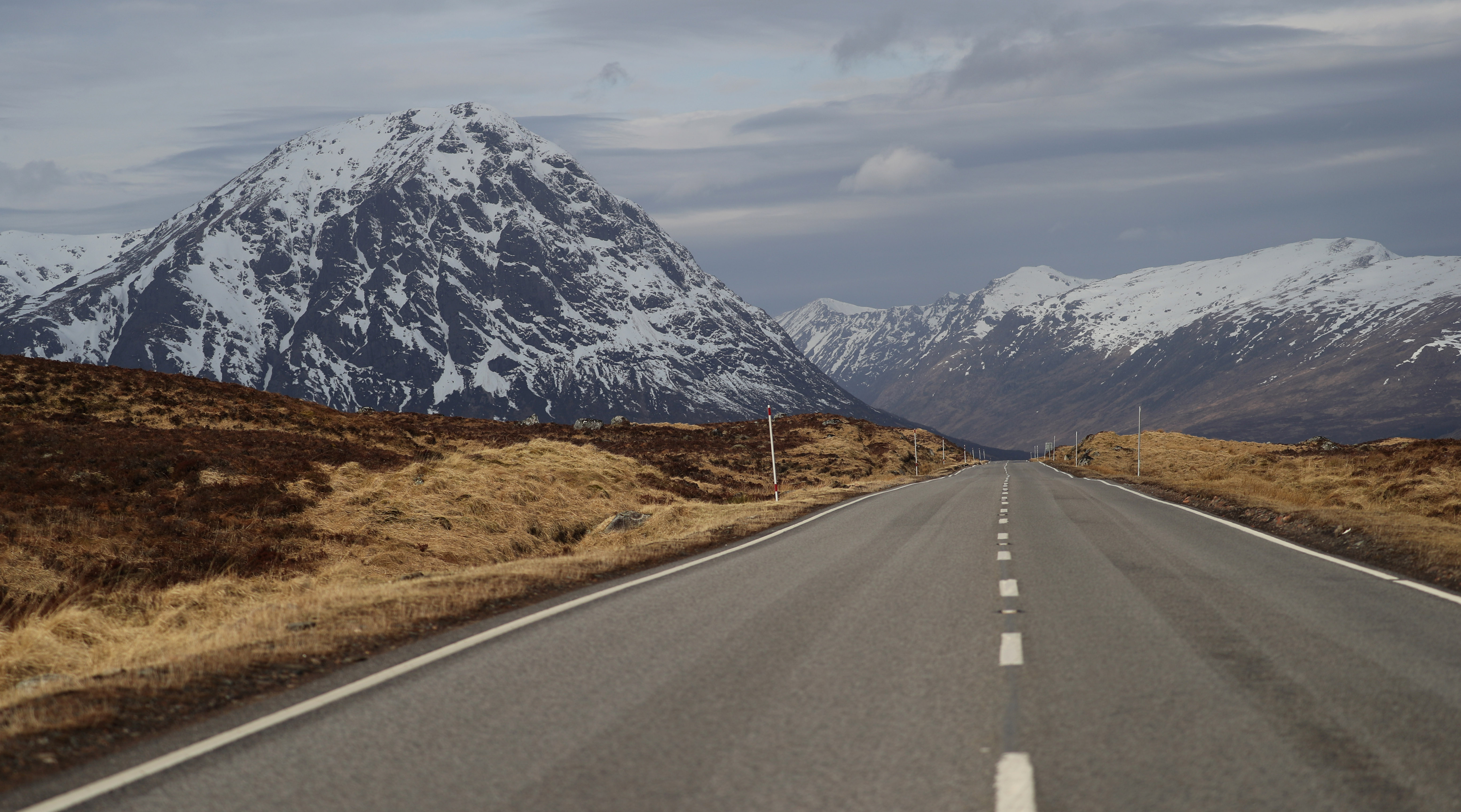 The A82 road leads to Buachaille Etive Mor
