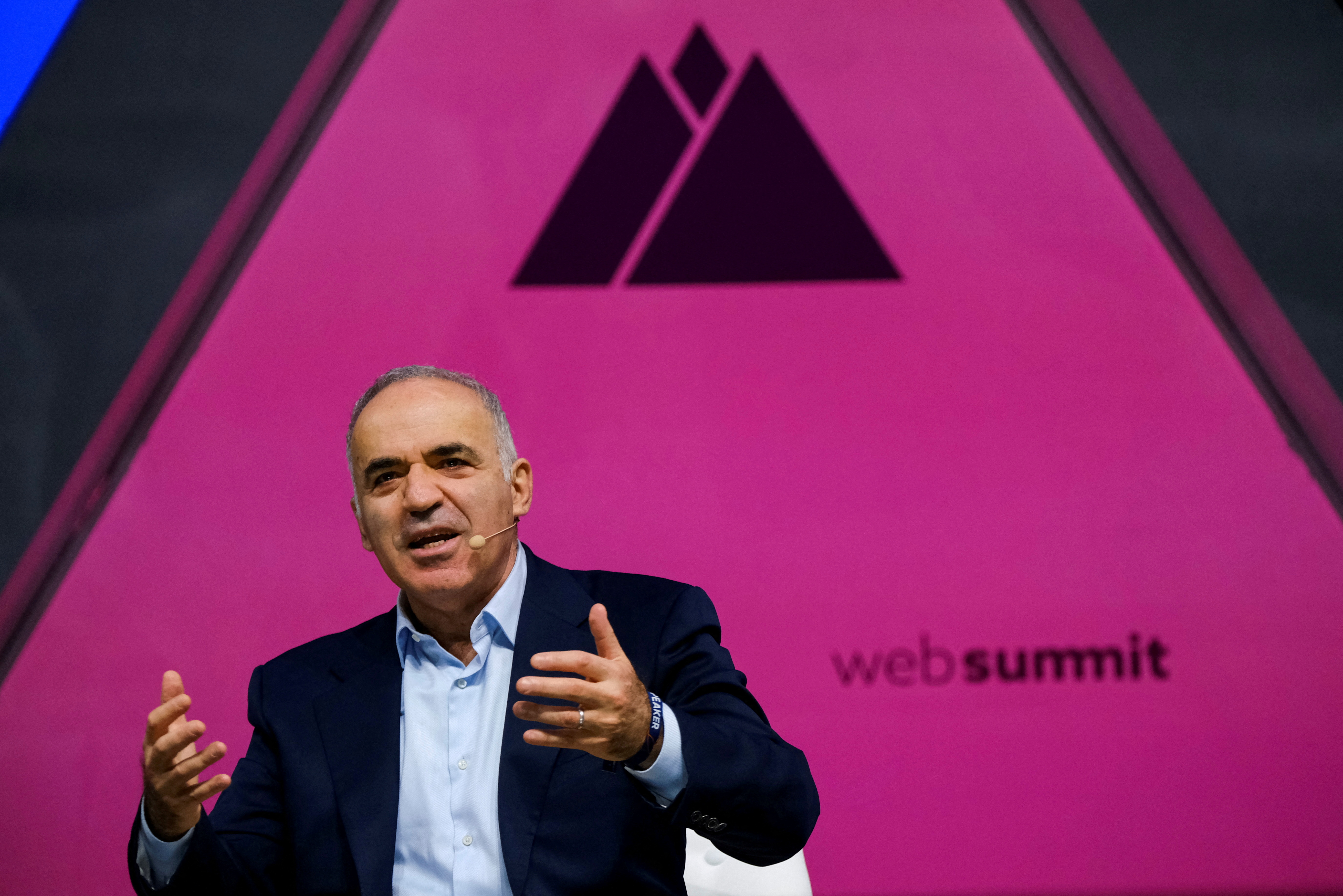 Garry Kasparov speaks during Web Summit, Europe's largest technology conference, in Lisbon