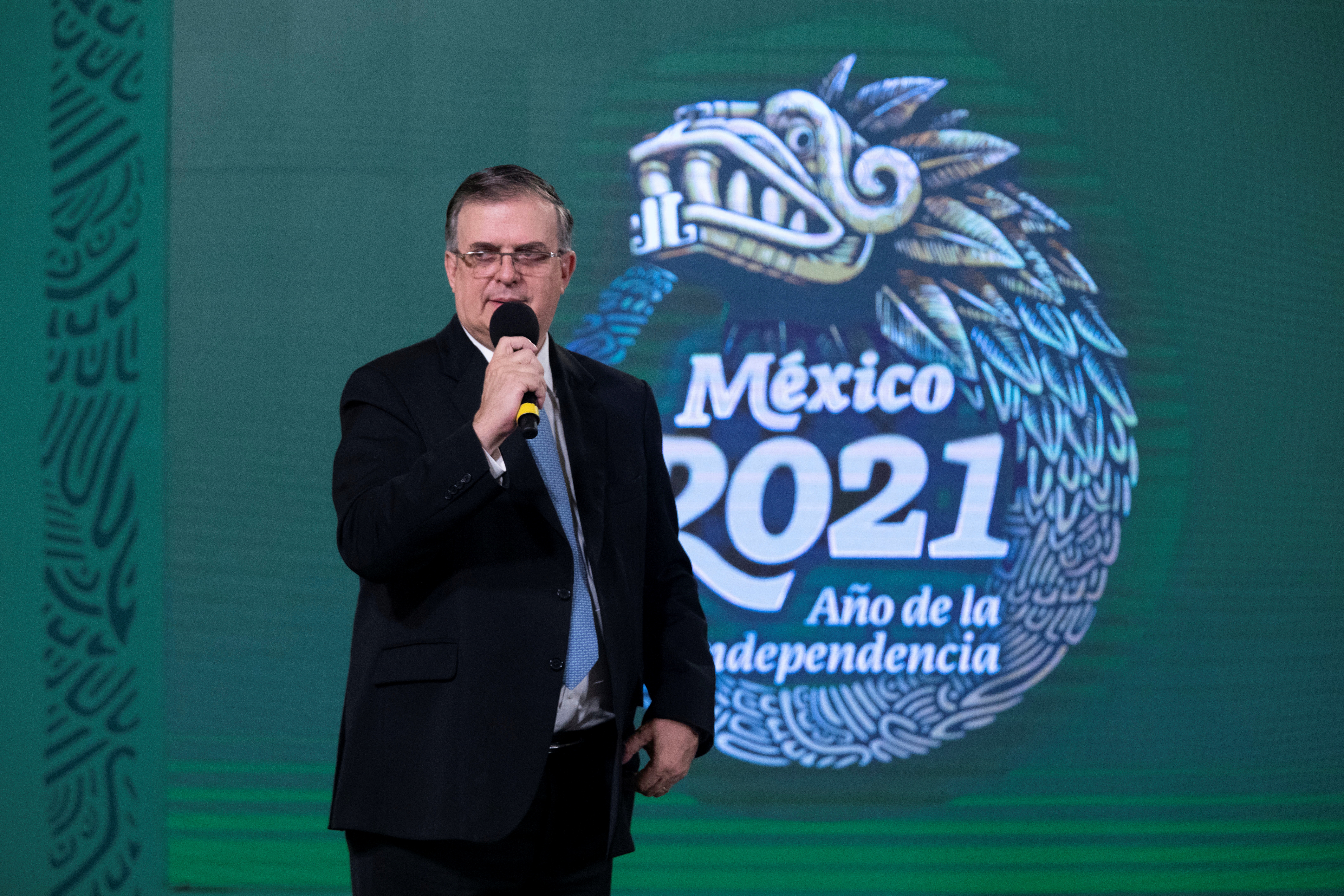 Mexican Foreign Minister Marcelo Ebrard speaks during a news conference in Mexico City