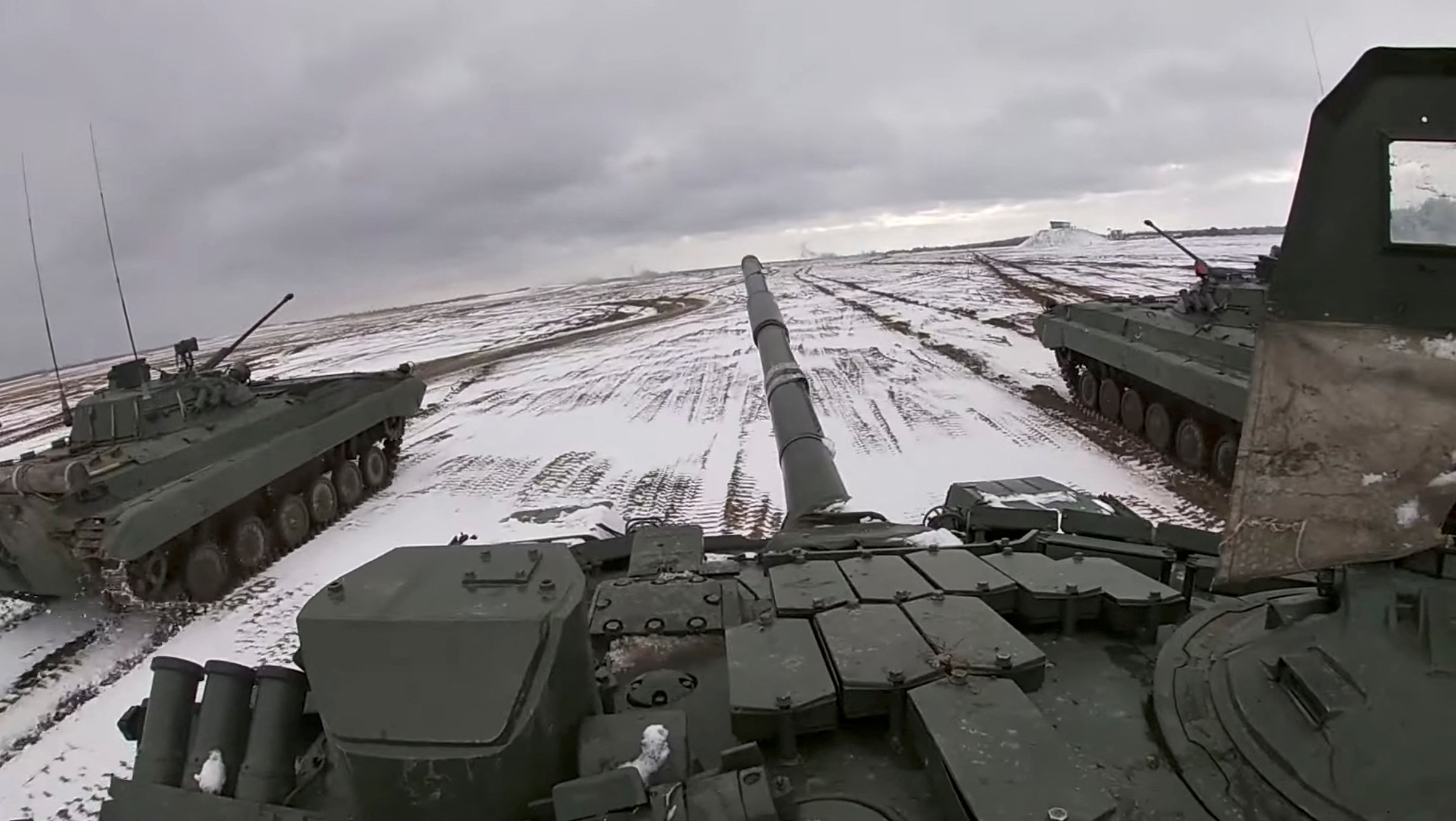 Tanks ride during joint exercises of the armed forces of Russia and Belarus