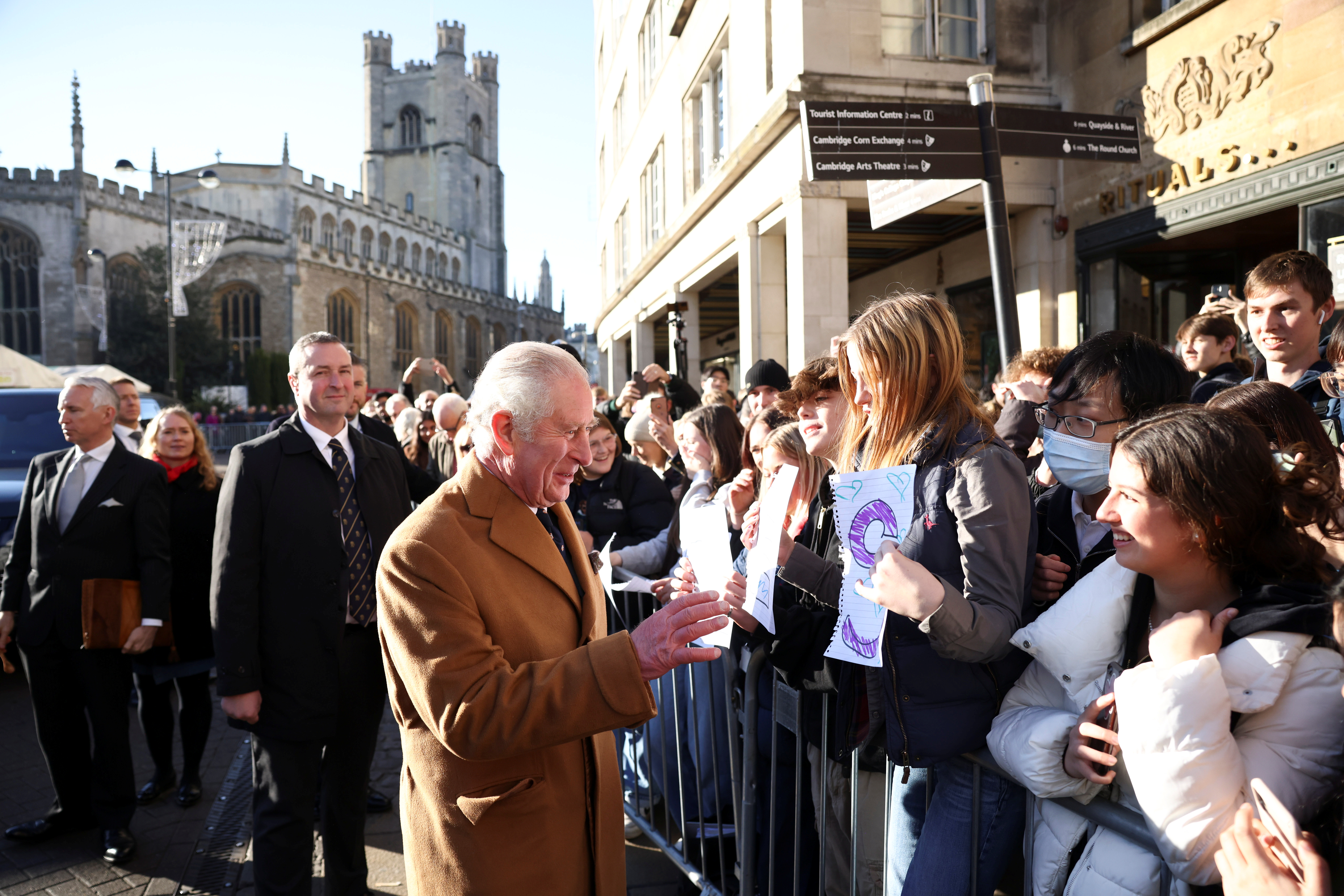 Britain's Prince Charles visits Cambridge Market in Cambridge