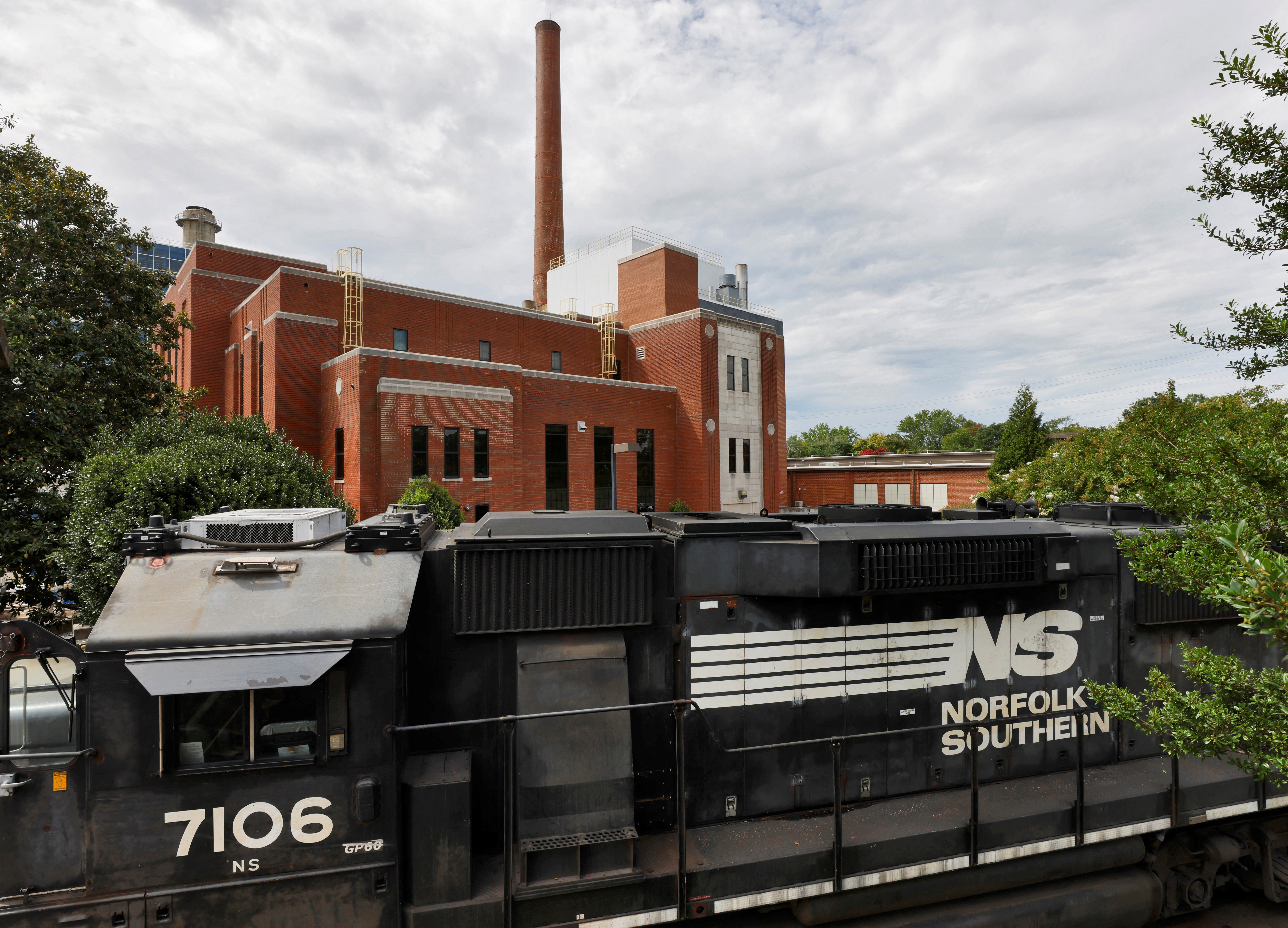 Norfolk Southern Train rests near the University of North Carolina's energy generation plant, after delivering coal, in Chapel Hill
