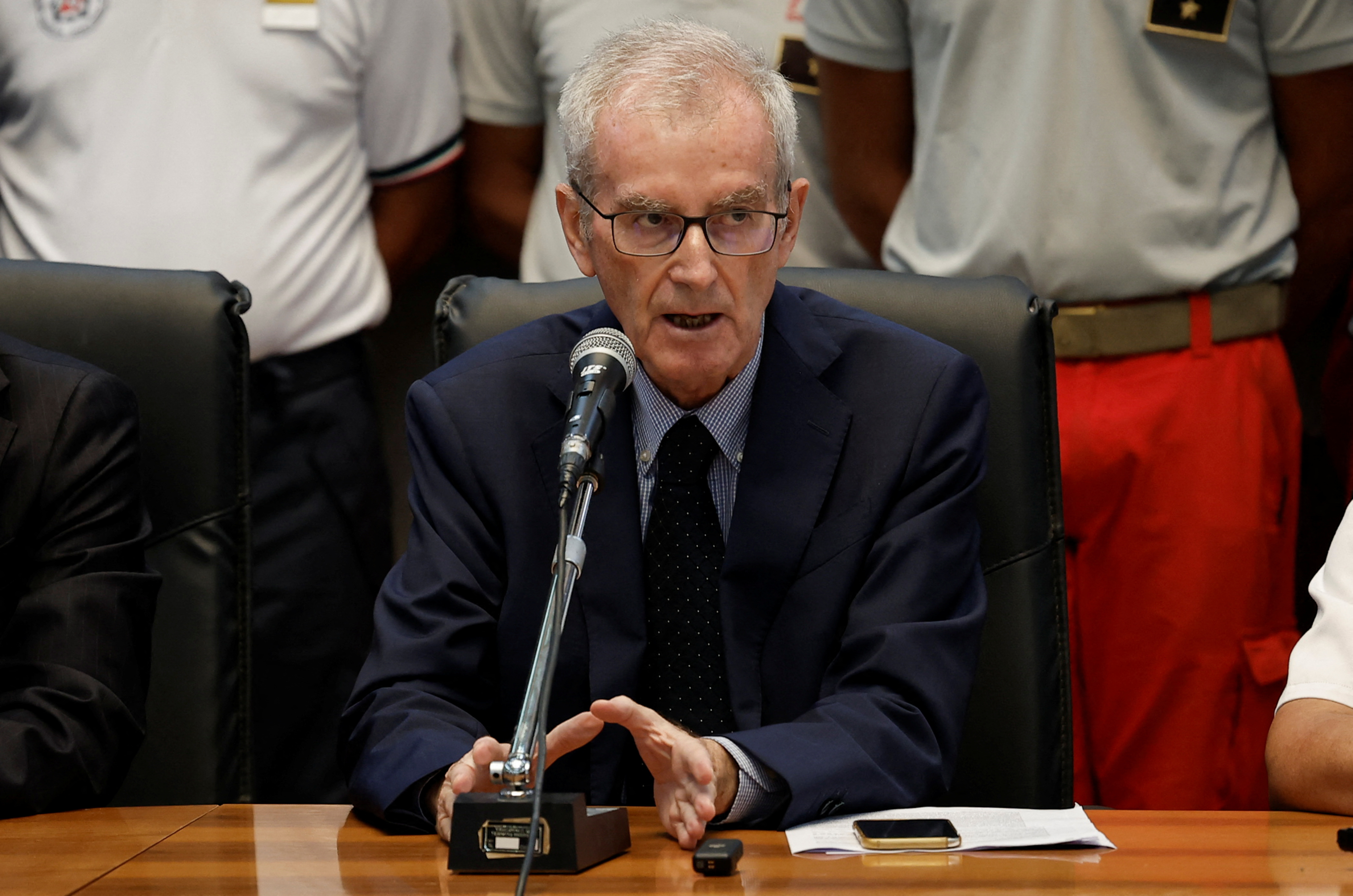 Chief of the public prosecutor's office of Termini Imerese, Ambrogio Cartosio holds a press conference at the court in Termini Imerese, near Palermo