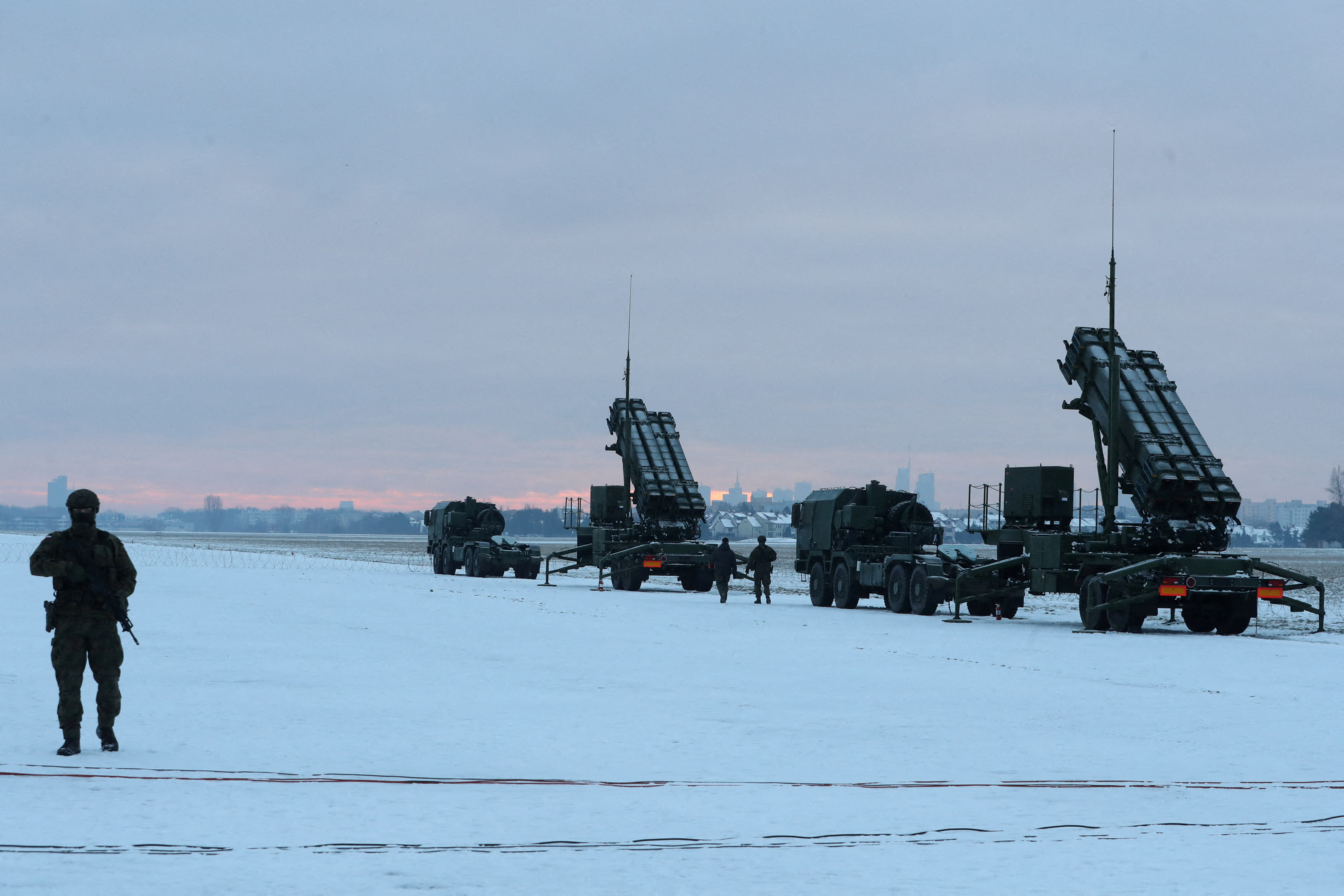 Polish military training on Patriot air defence missile systems at the airport in Warsaw