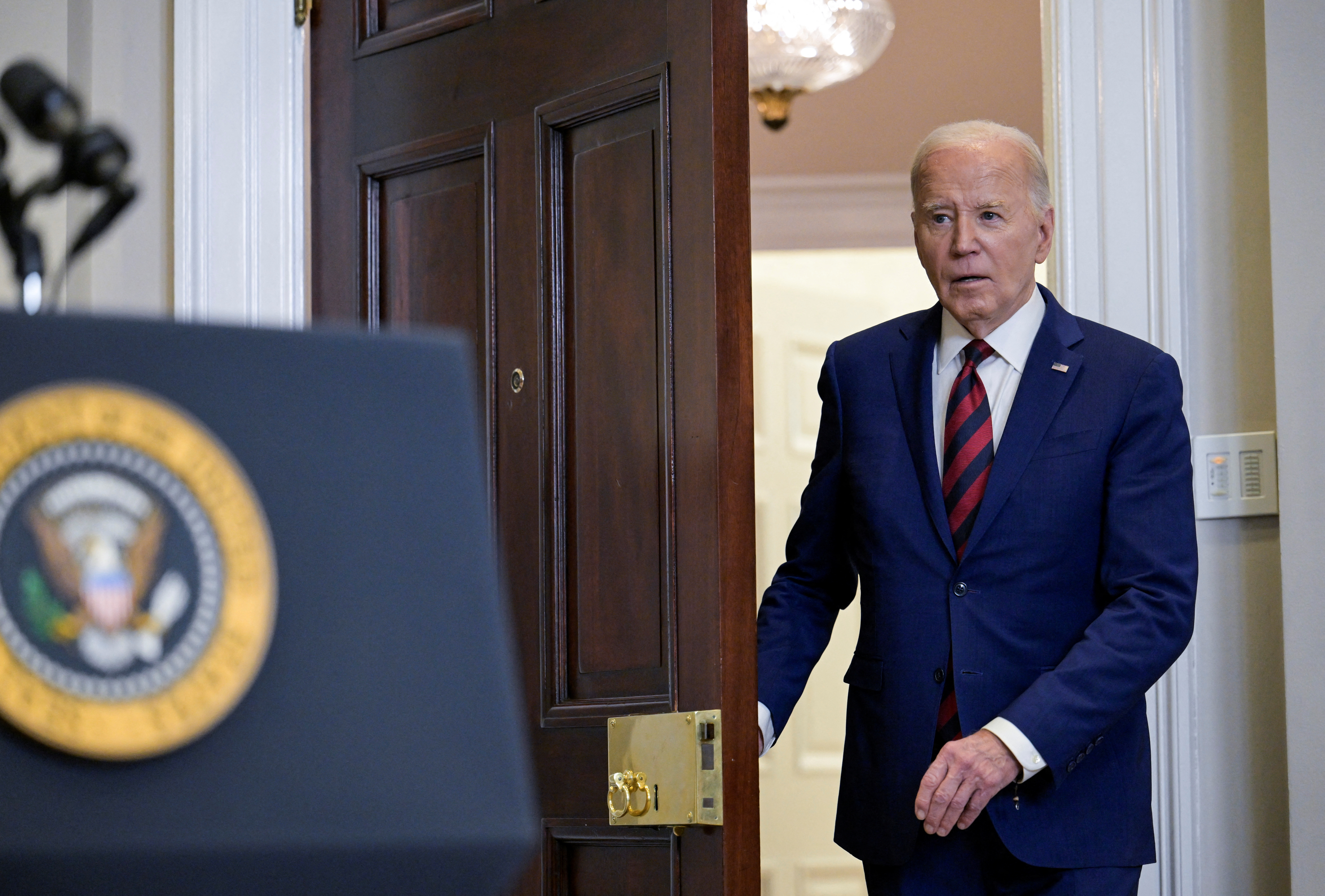 U.S. President Joe Biden delivers remarks about Key Bridge collapse before departing the White House in Washington