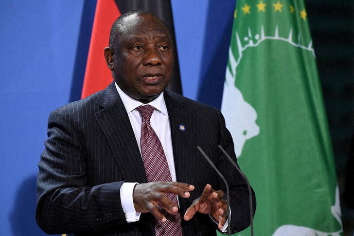 South African President Cyril Ramaphosa addresses a press conference after the G20 Compact with Africa conference at the Chancellery in Berlin
