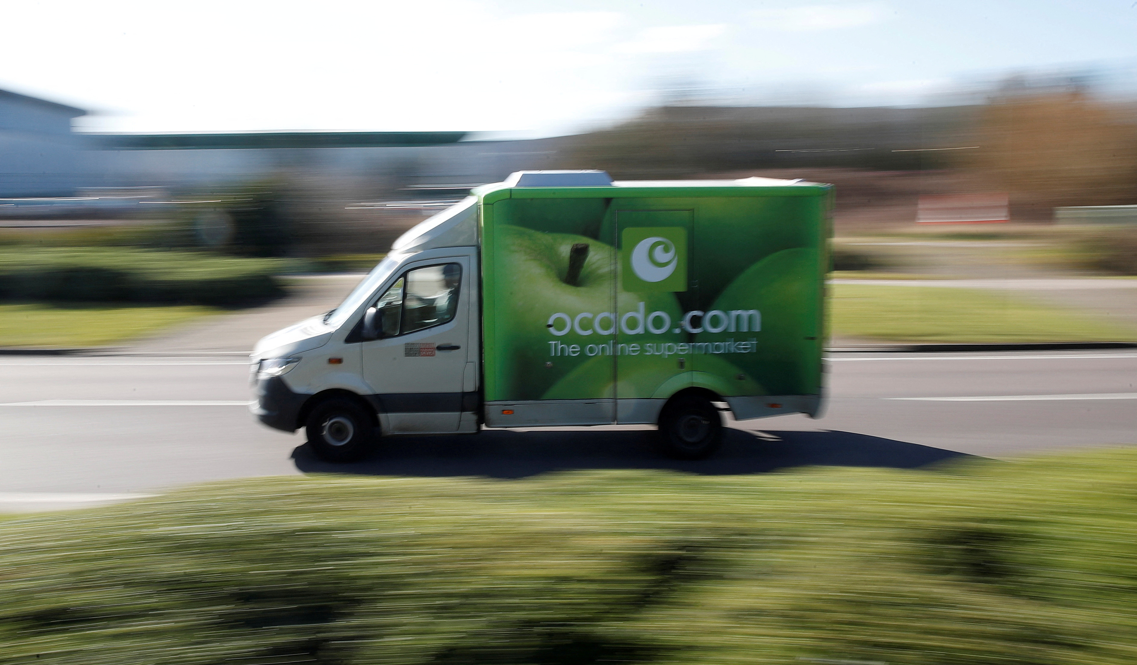 An Ocado delivery van seen driving in Hatfield