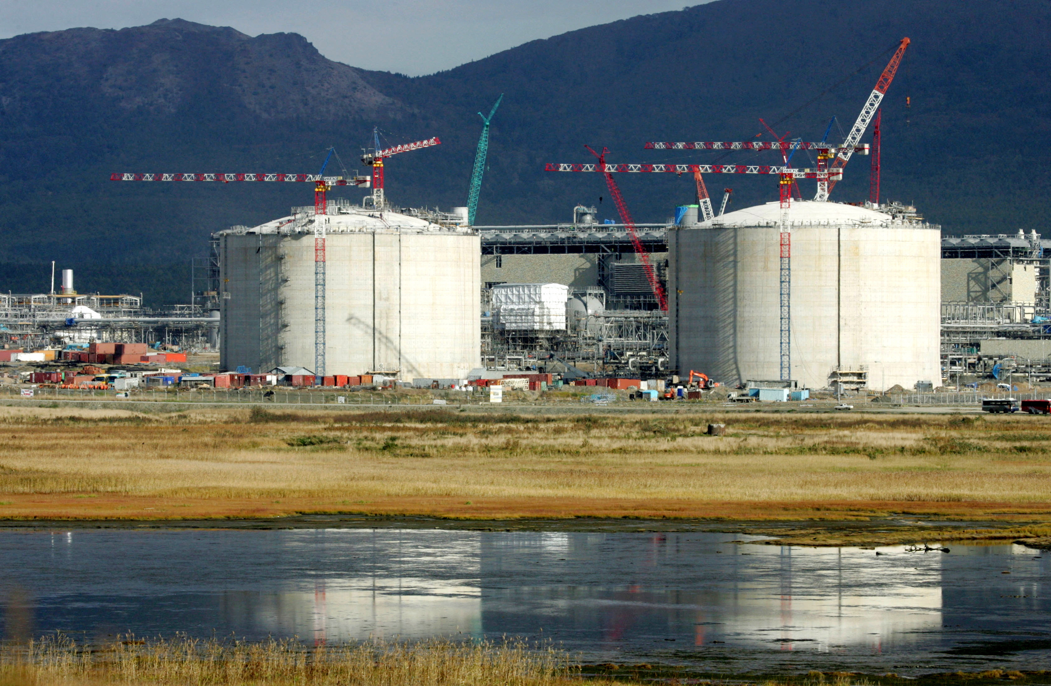 A general view shows the Sakhalin-2 project's liquefaction gas plant in Prigorodnoye