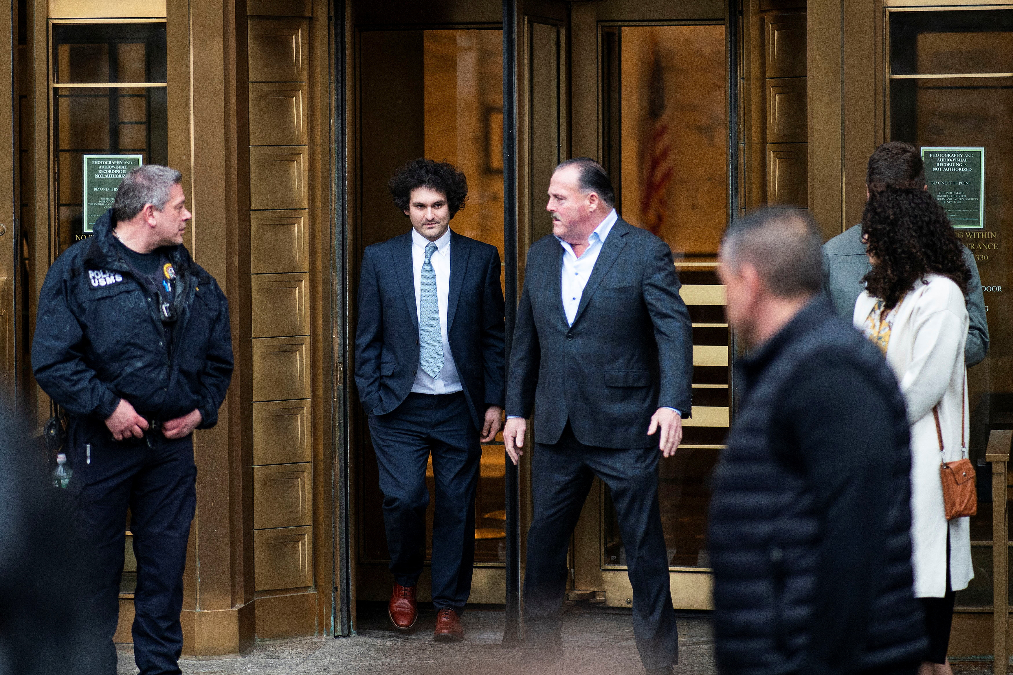 Former FTX Chief Executive Sam Bankman-Fried exits the Manhattan federal court in New York