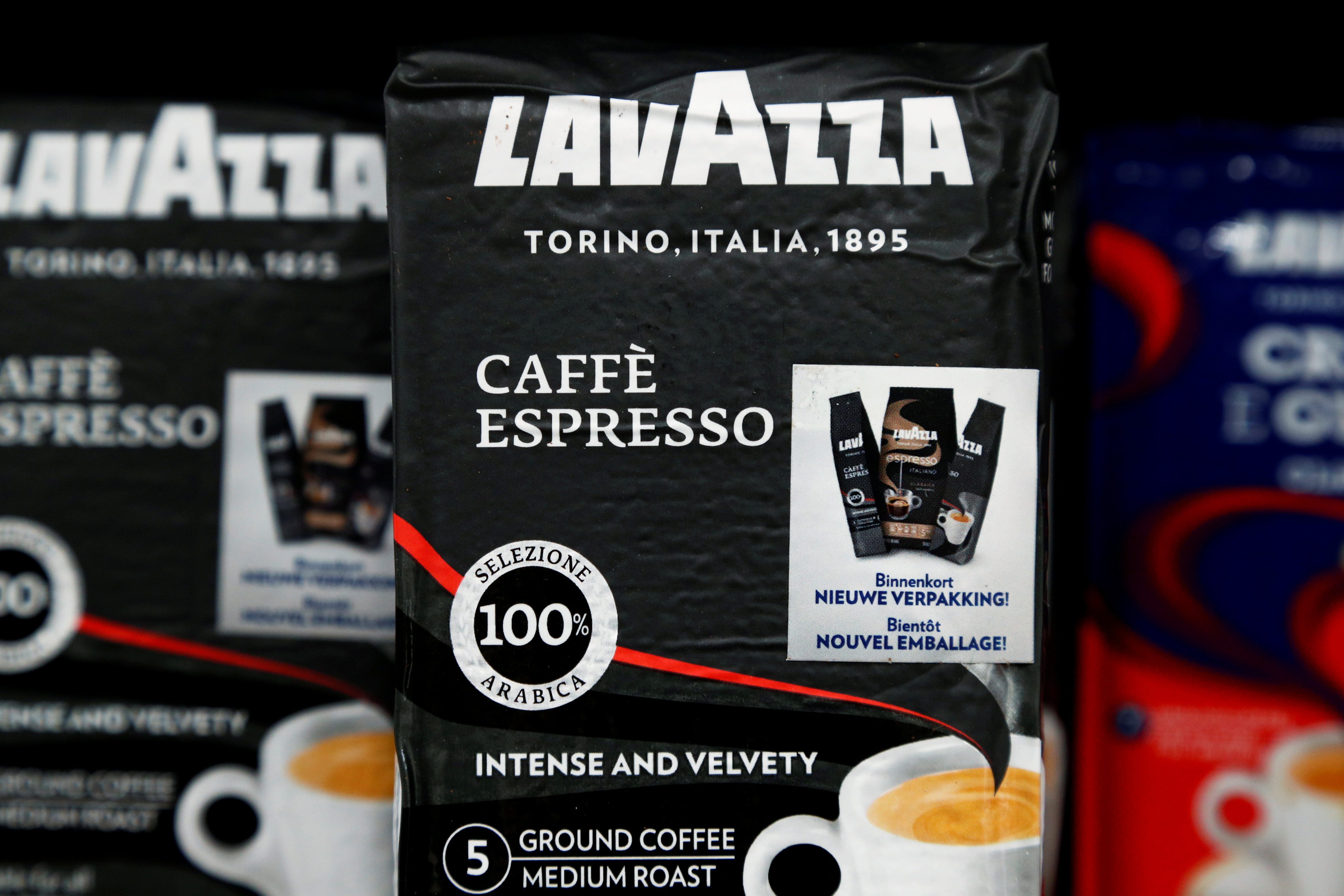 m_WFILE PHOTO: Lavazza coffee packets are seen at a Carrefour supermarket in Brussels