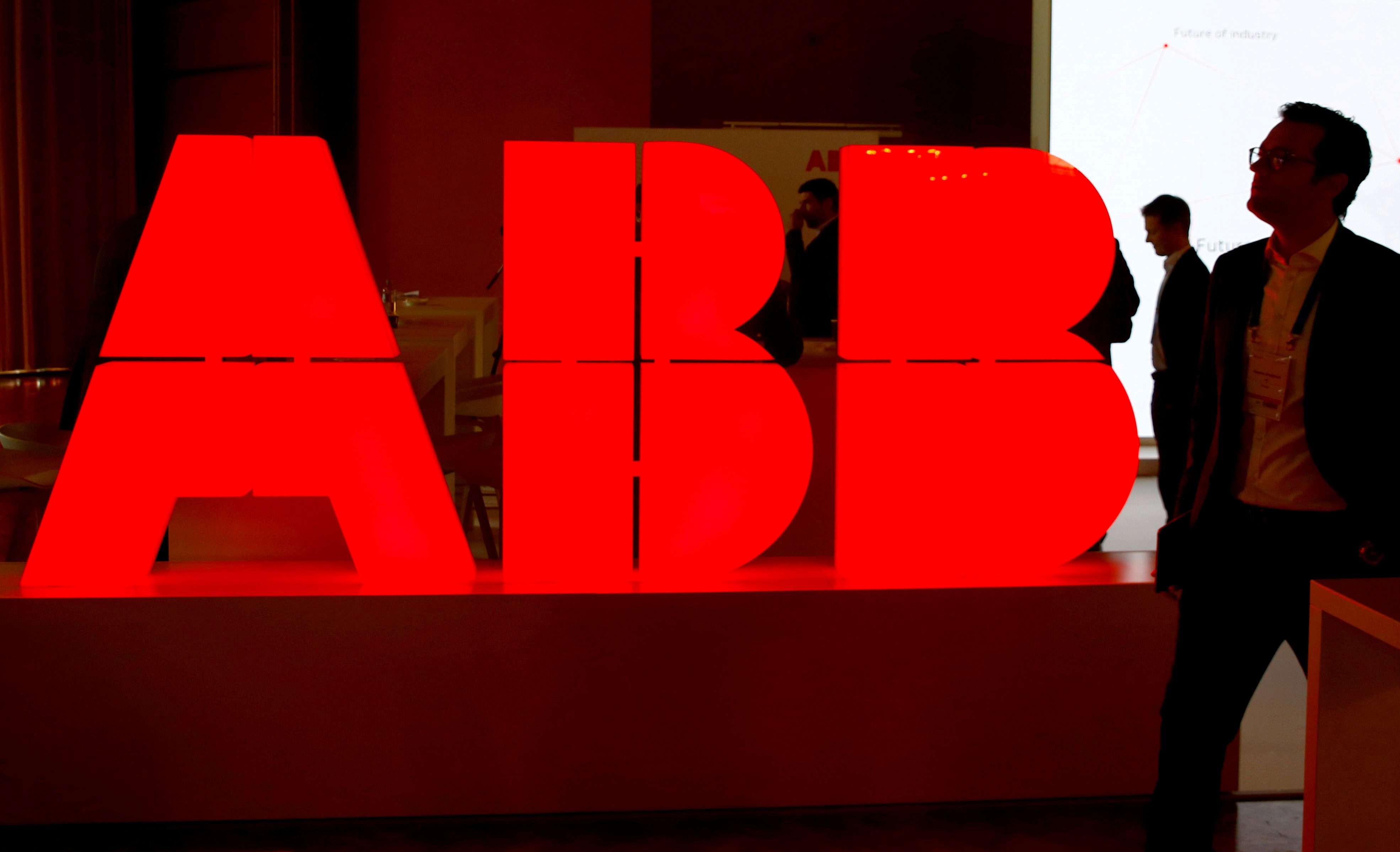 The logo of Swiss power technology and automation group ABB is seen at the Swiss Economic Forum (SEF) conference in Interlaken, Switzerland May 24, 2019. REUTERS/Arnd Wiegmann