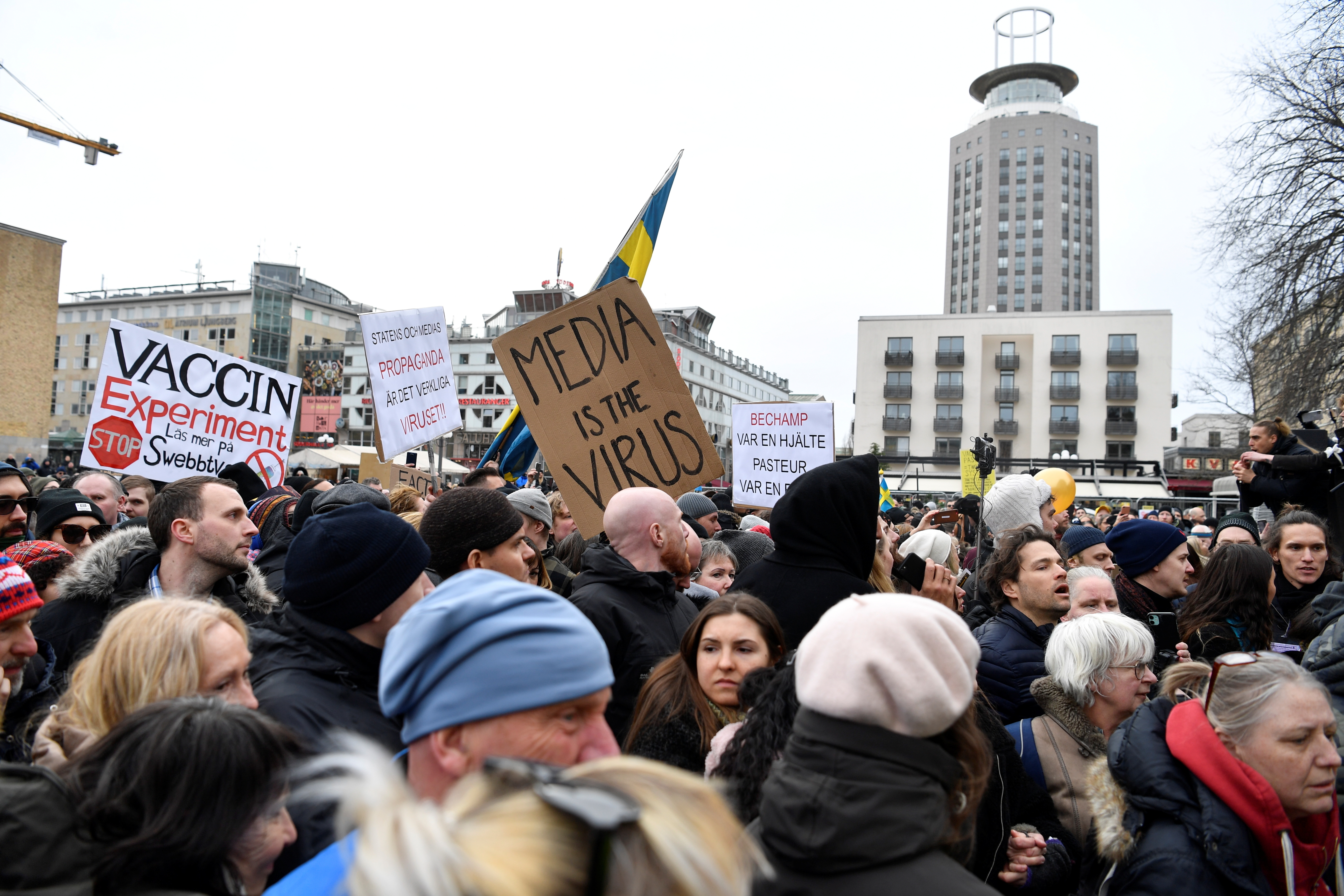 Protest in defiance of a ban on large gatherings, in Stockholm