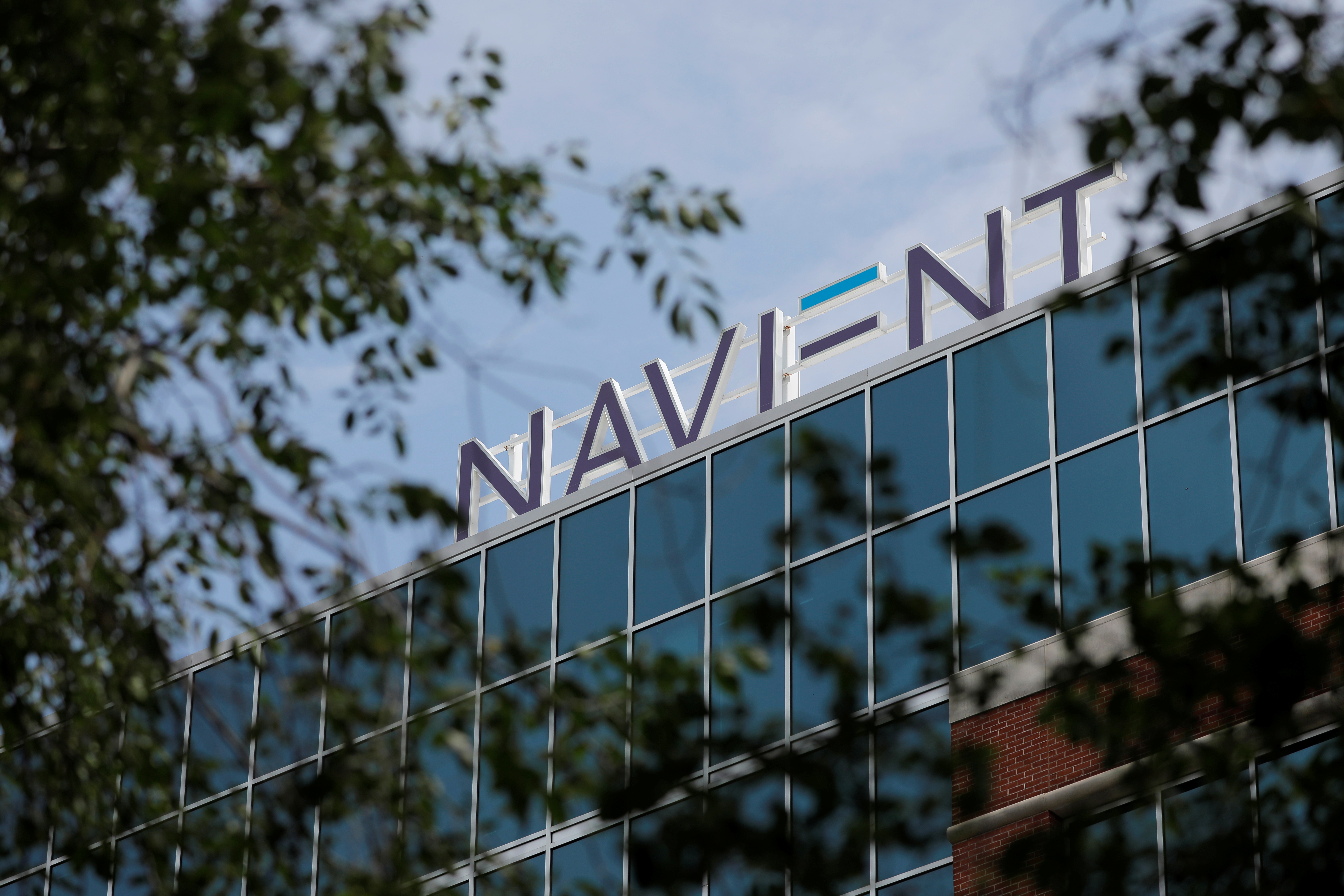 Signage is seen on the offices of Navient in Wilmington, Delaware