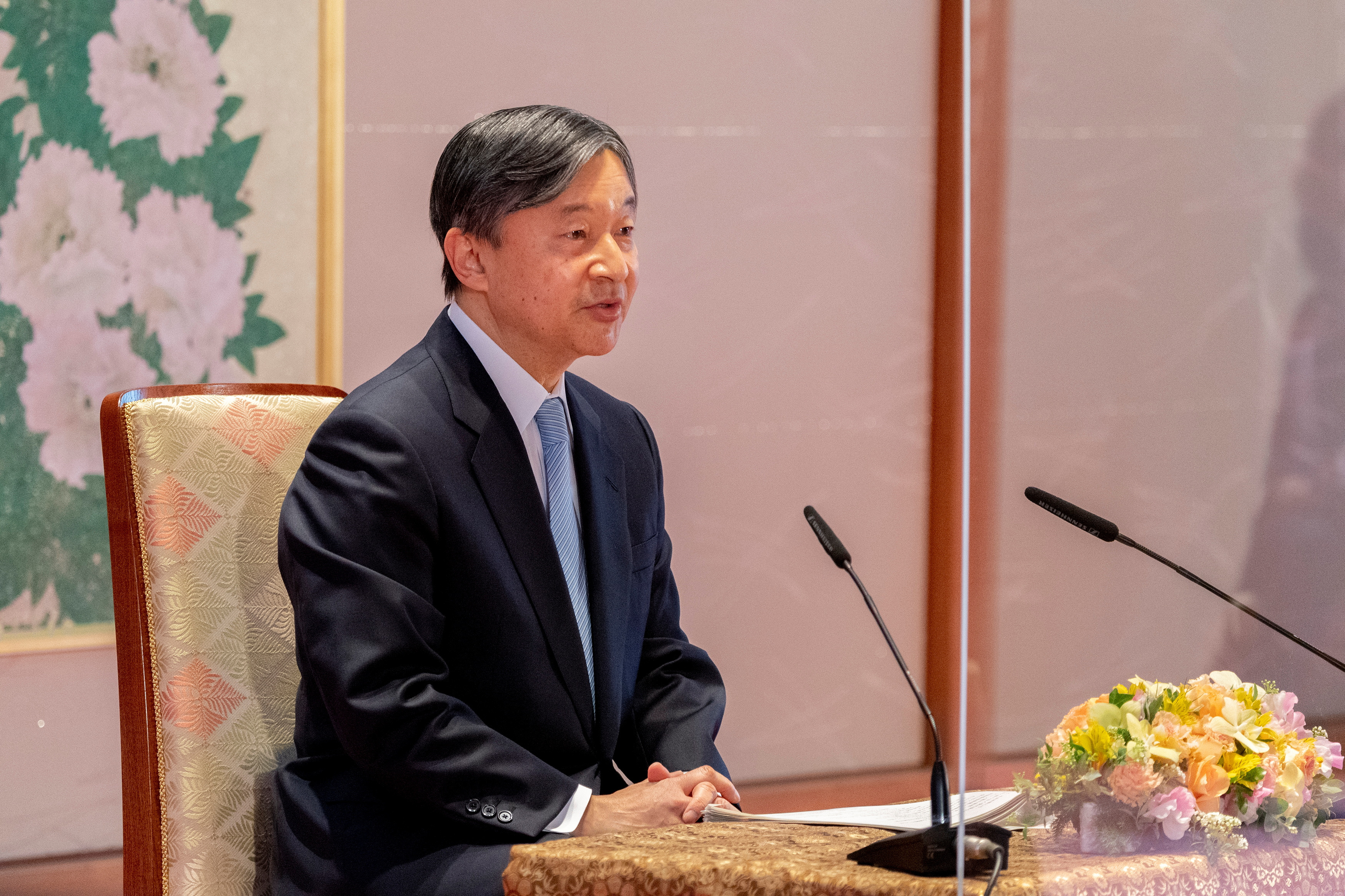 Japanese Emperor Naruhito speaks during a news conference at the Imperial Palace