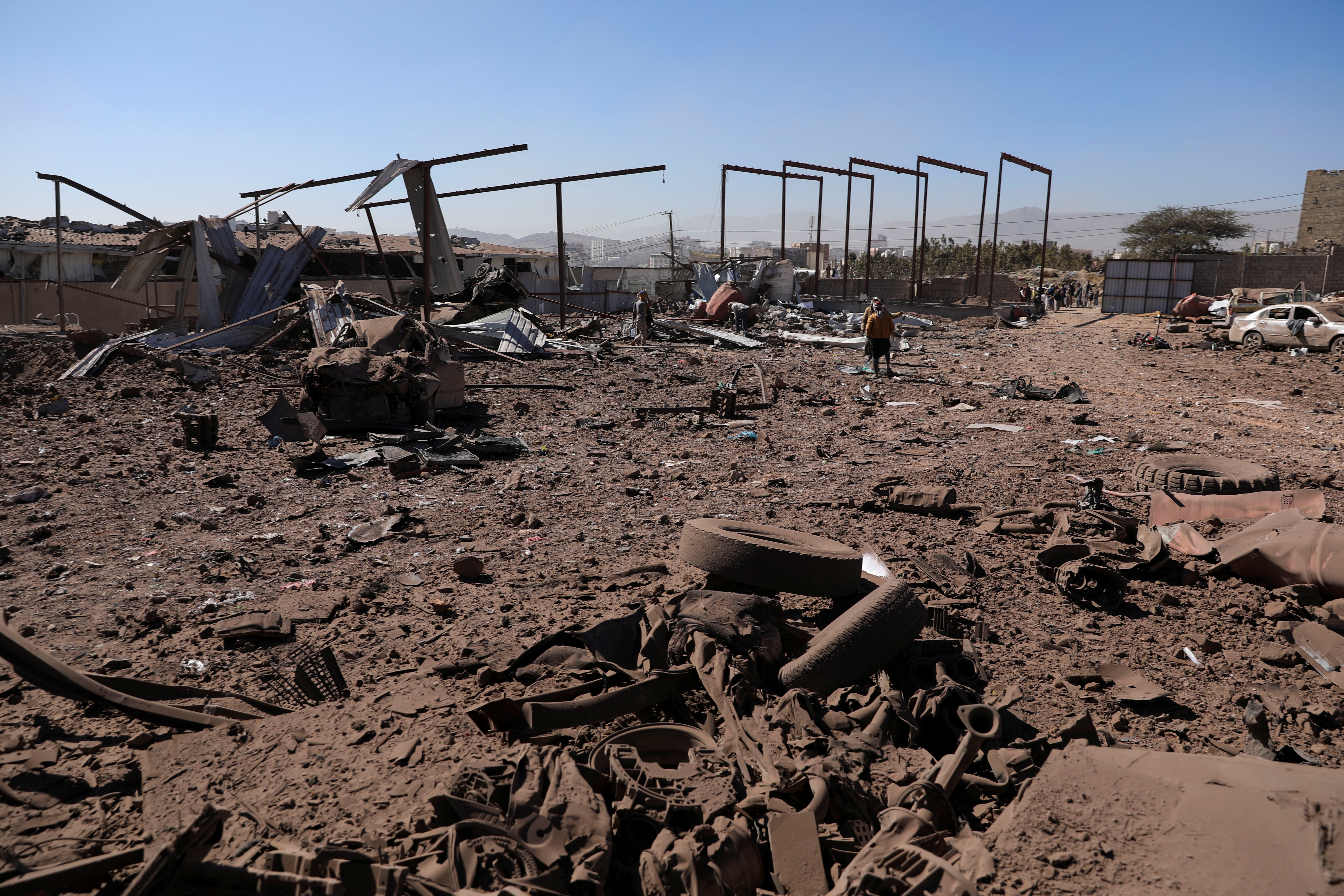 View of a workshop hit by Saudi-led airstrikes in Sanaa