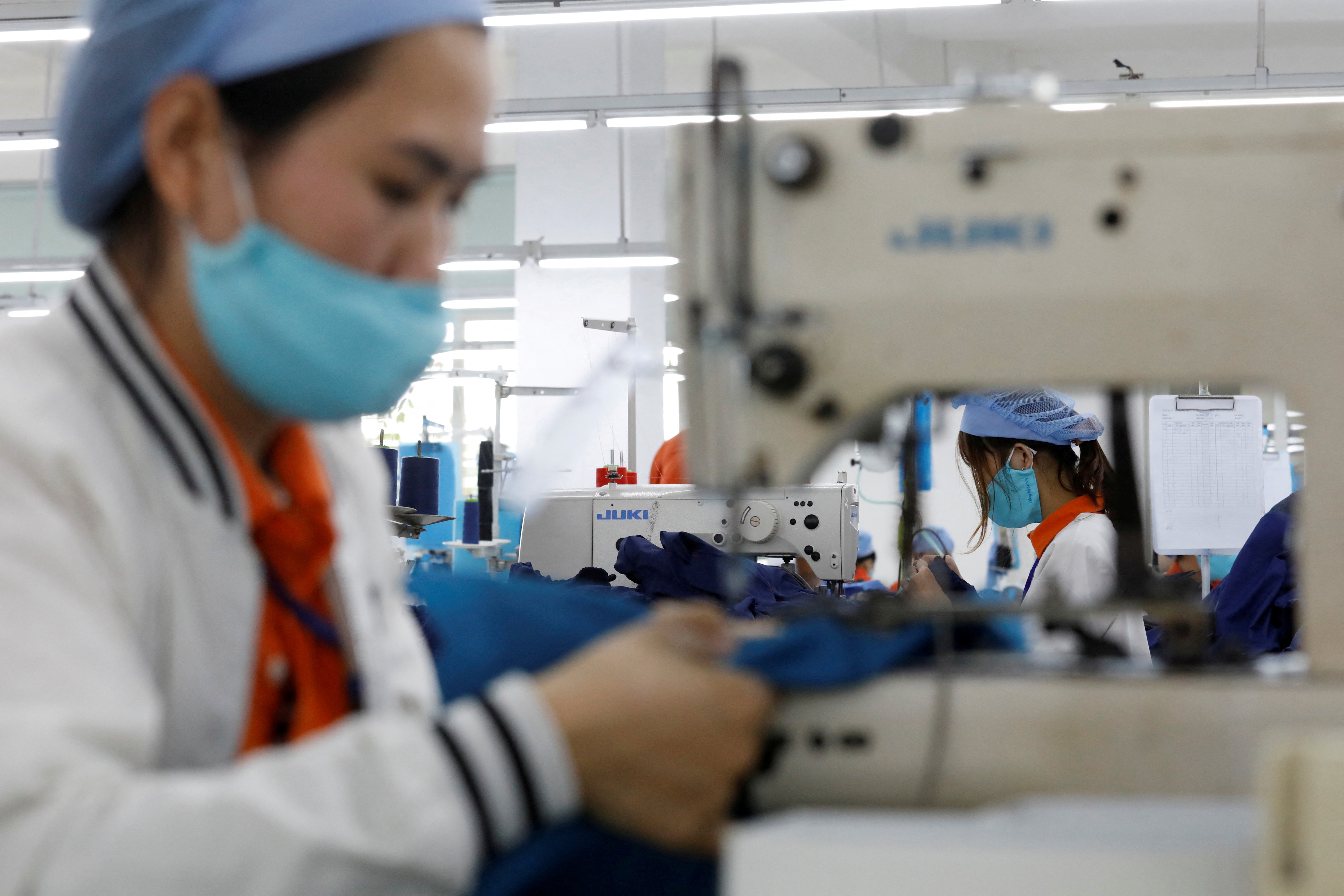 Making garment products for export at a factory in Hung Yen province