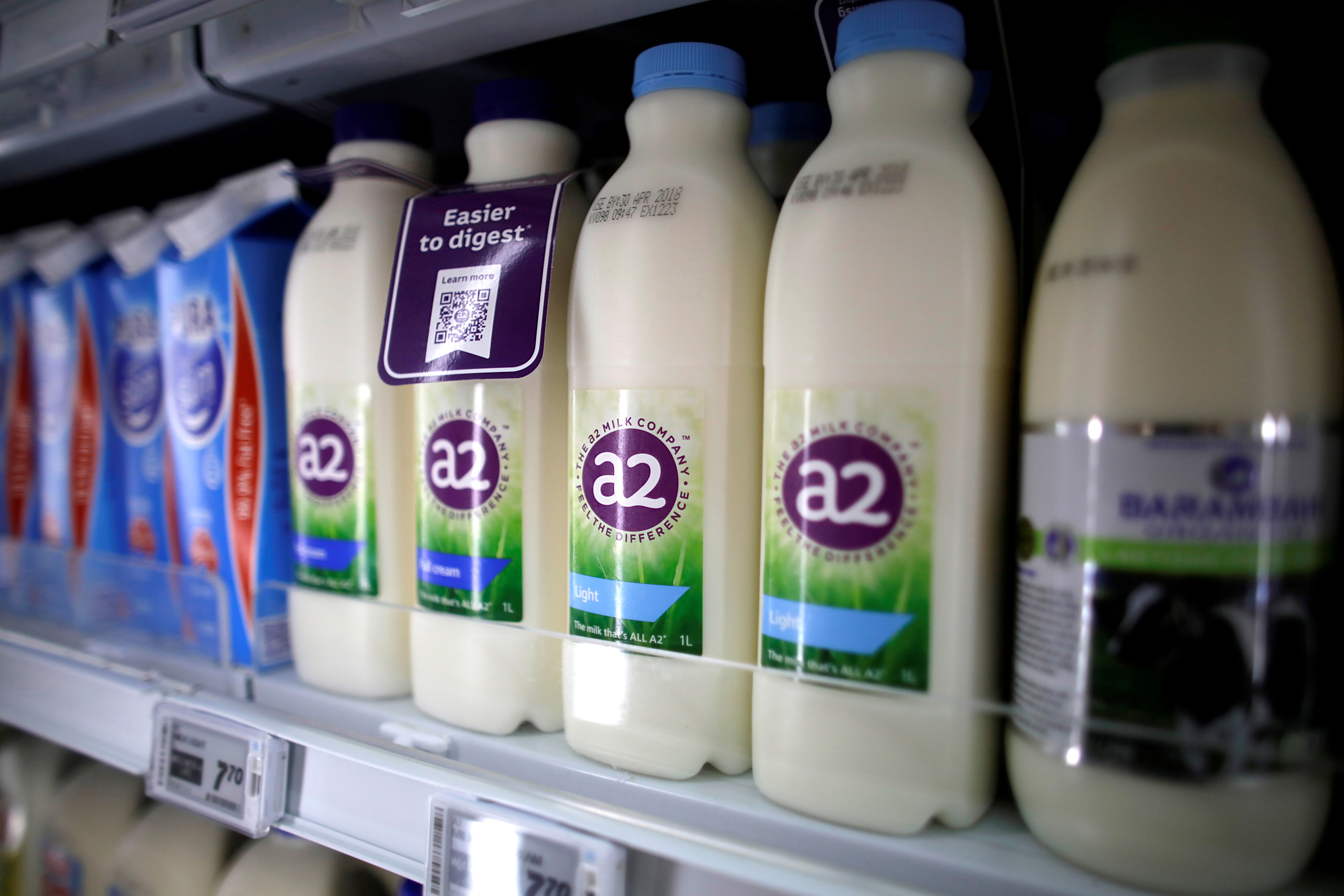 A2 milk is seen on a supermarket shelf in Singapore
