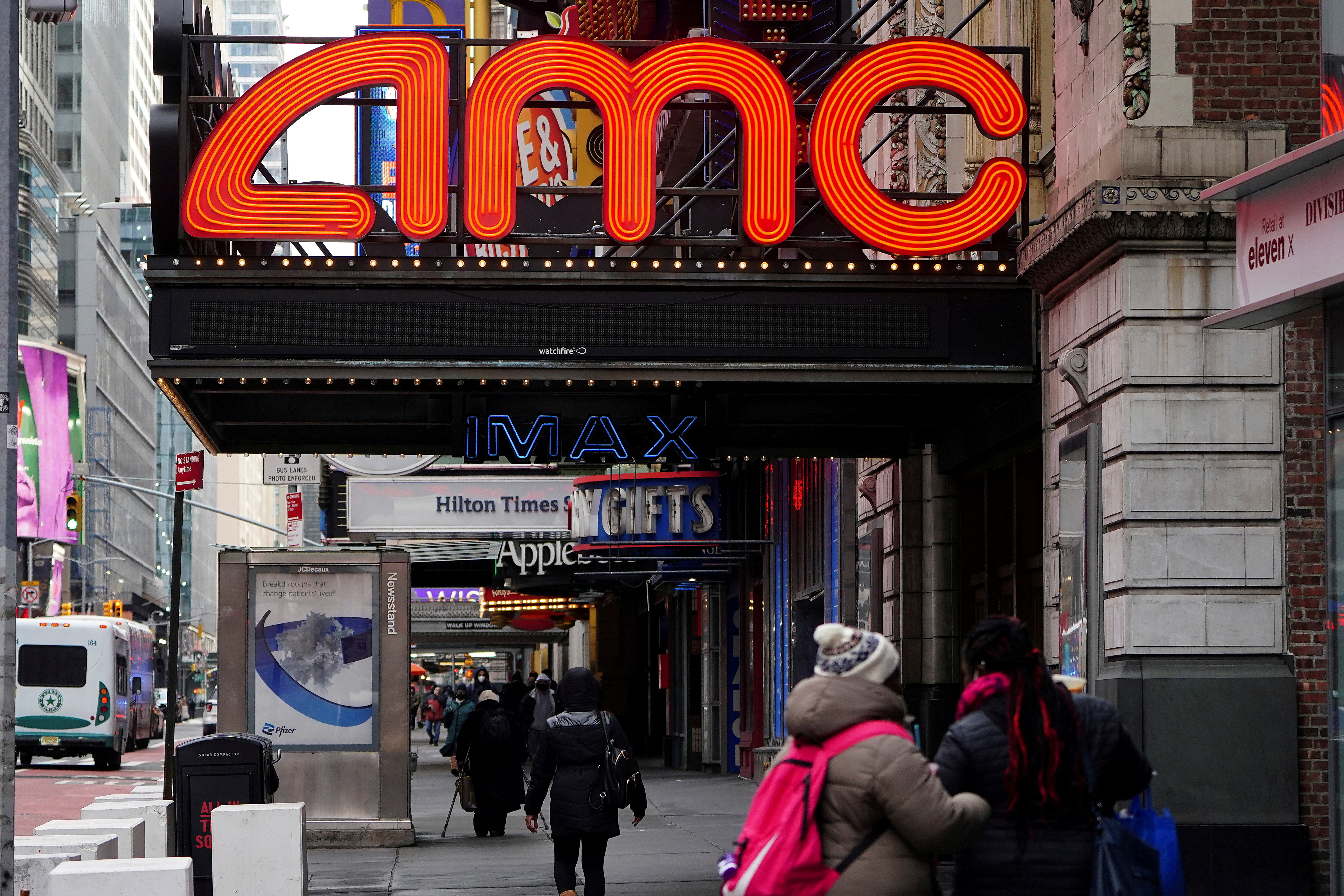 An AMC theatre is pictured in New York