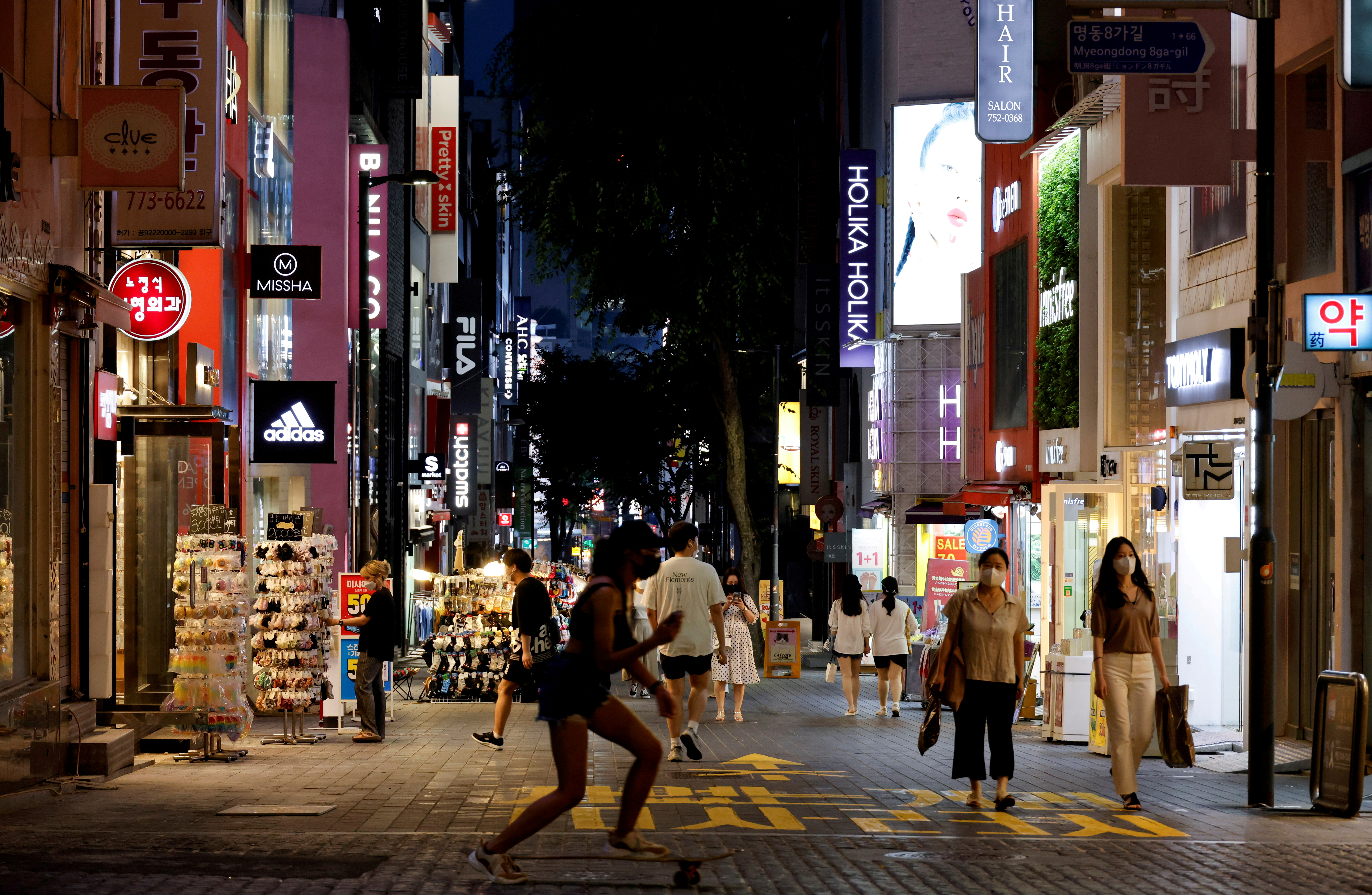 A Seoul shopping street is pictured amid tightened social distancing rules