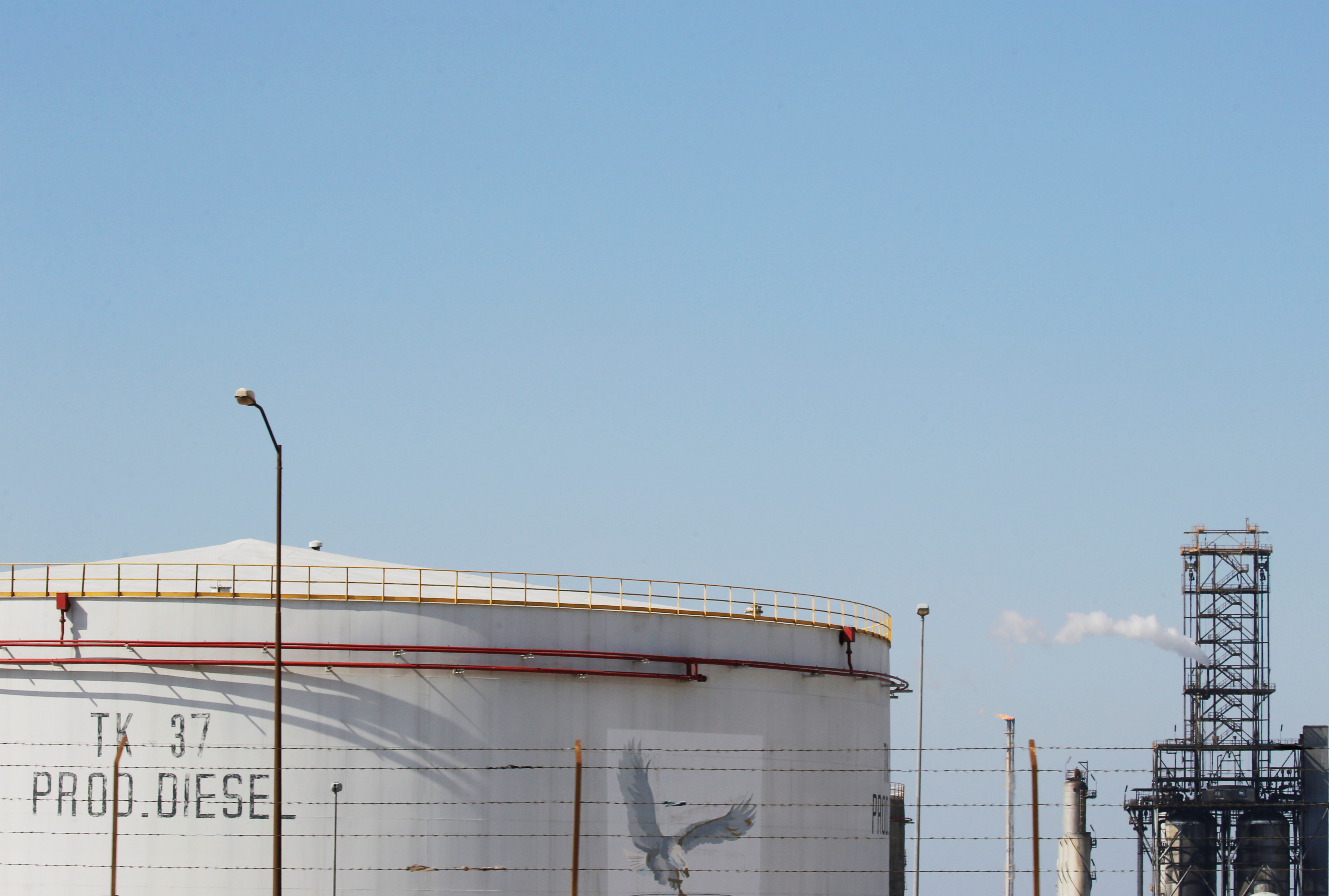 A diesel storage tank is seen at the Middle East Oil Refinery Company (MIDOR) in Alexandria